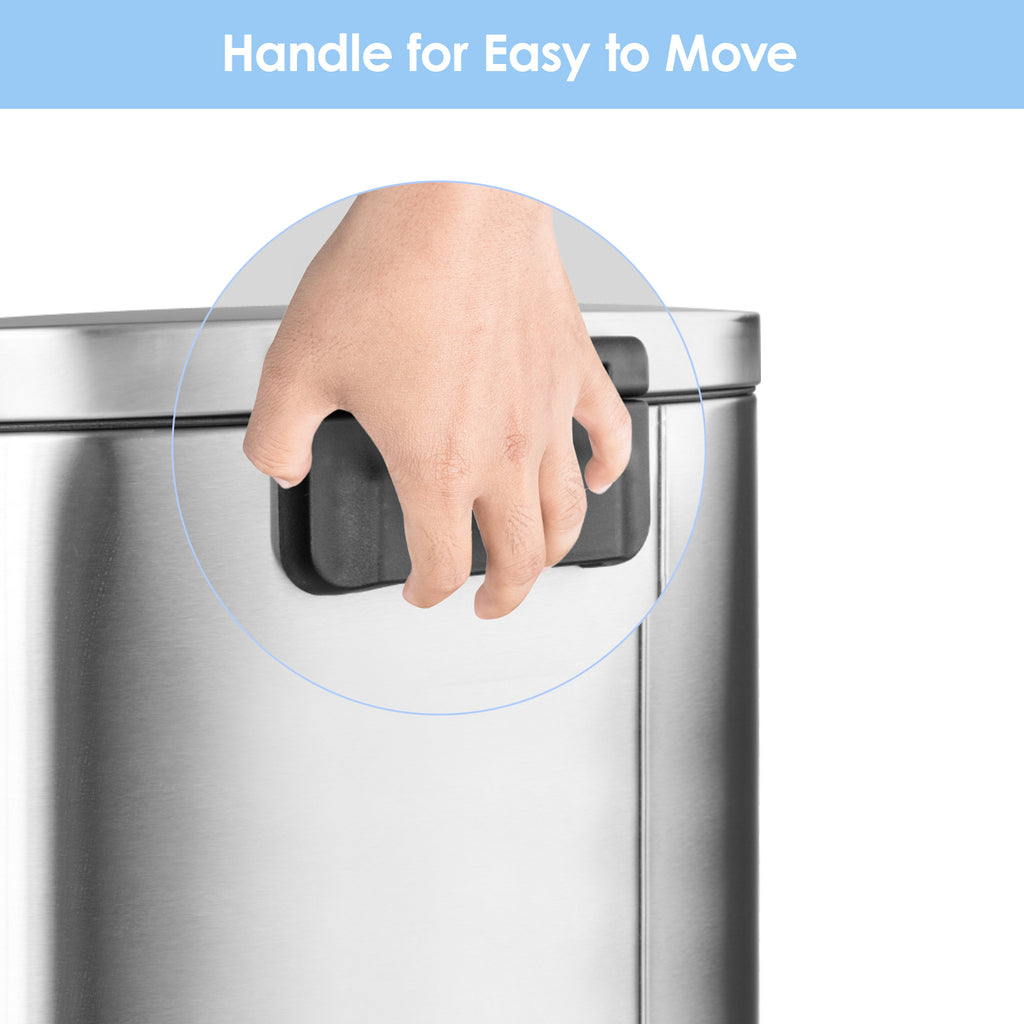 TLSUNNY 8/13.2 Gallon Step Trash Can, Stainless Steel Garbage Bin, Soft-Close Rubbish Bin with Removable Plastic Inner Bucket, Fingerprint-Proof, Lid Dustbin, Suit for Kitchen Home