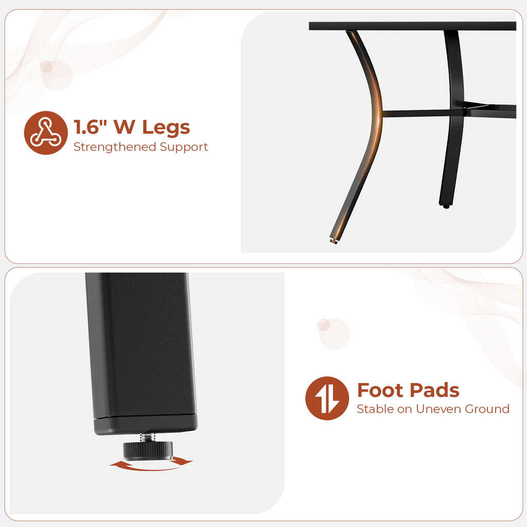 TLSUNNY Patio Dining Table, w/ Adjustable Umbrella Hole & Foot Pads, Metal Outdoor Table w/ Non-Rust E-coating, All Weather for Backyard Lawn Balcony Poolside