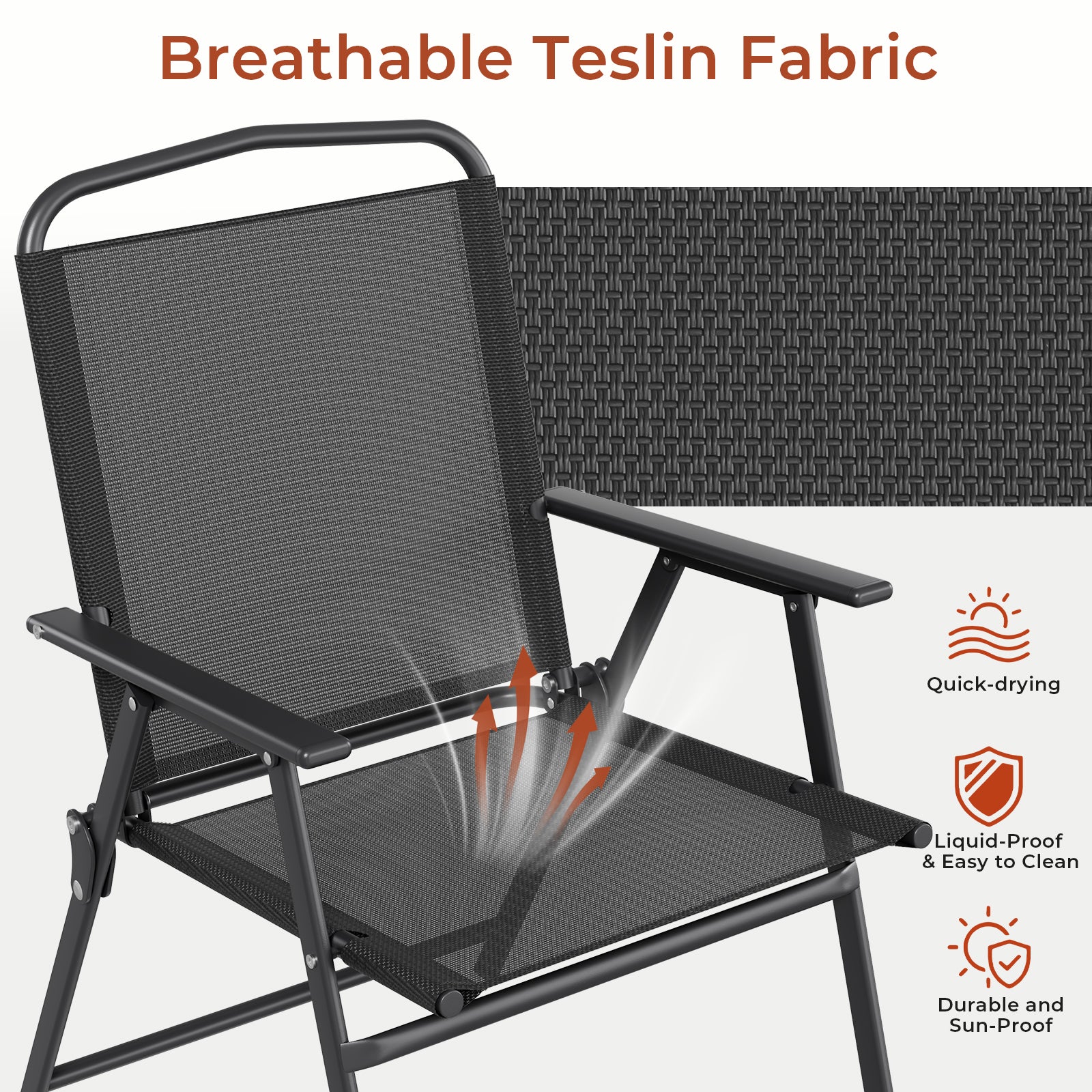 TLSUNNY Folding Patio Chair Set, Portable Dining Chairs with Armrest, Outdoor Foldable Chairs, Brown