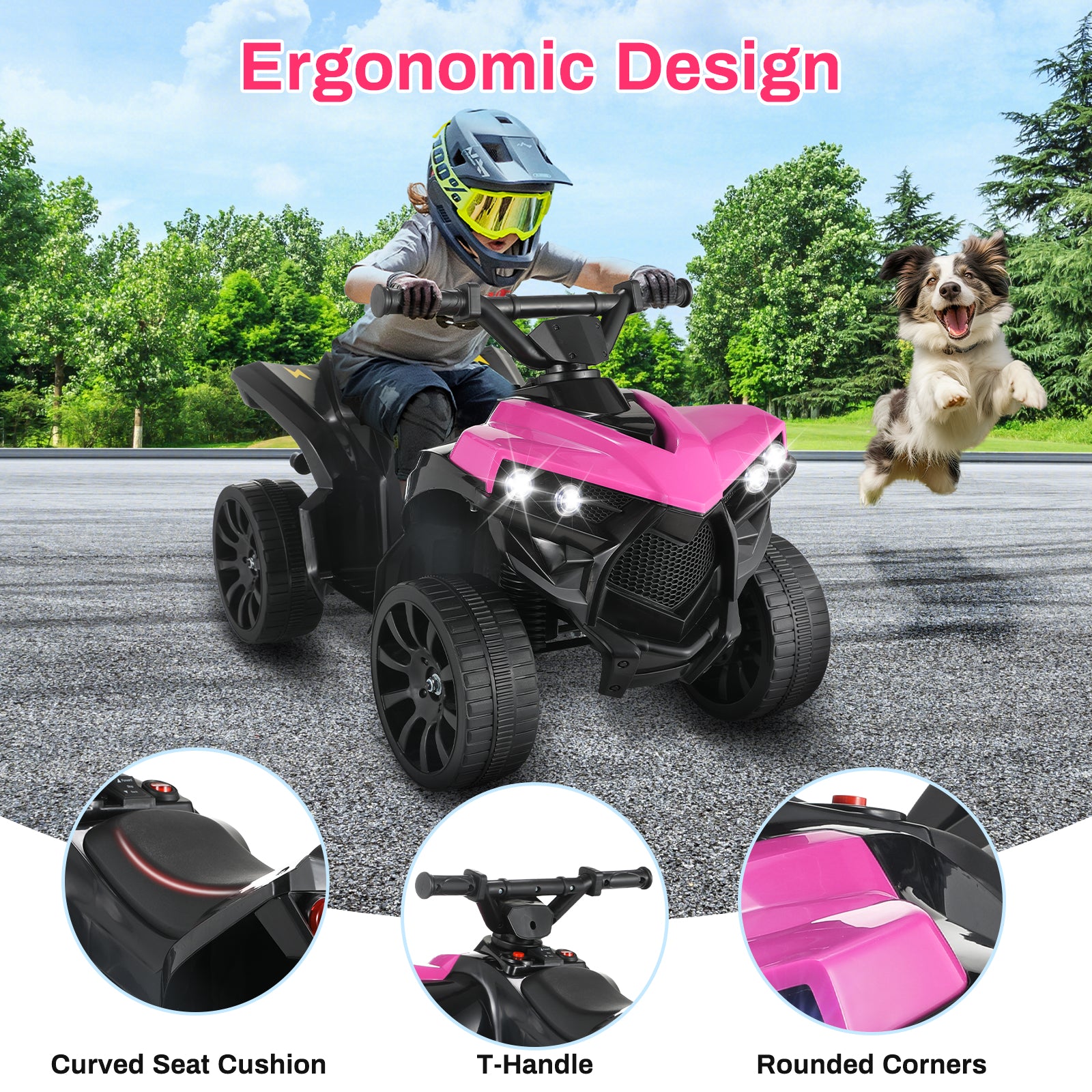 TLSUNNY Electric Ride-On ATV for Toddlers, 6V 4-Wheeler with Pedal Accelerator & Music, for Indoor/Outdoor