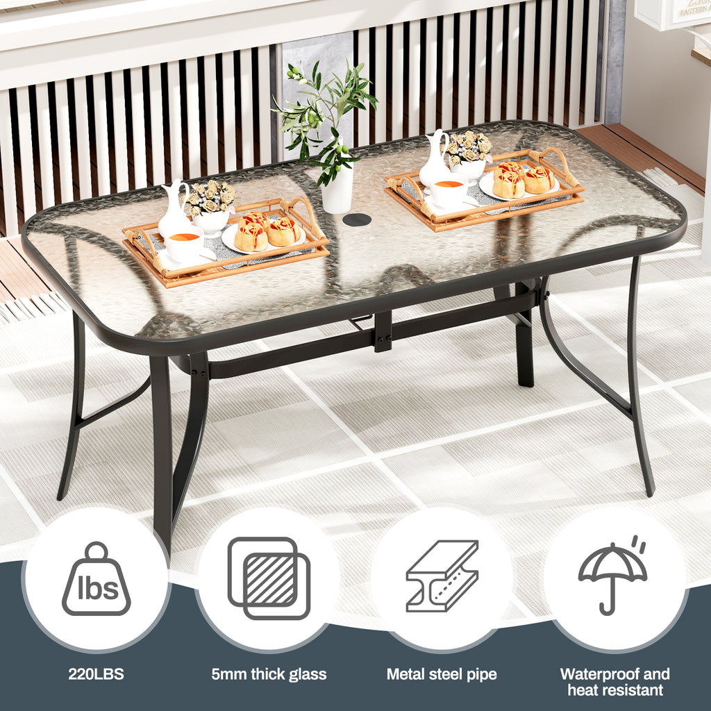 TLSUNNY Patio Table and 6 Chairs Set, Outdoor Furniture Set of 7, Widened Table w/ Umbrella Hole, Stackable Textilene Chairs, for Backyard, Porch, Garden