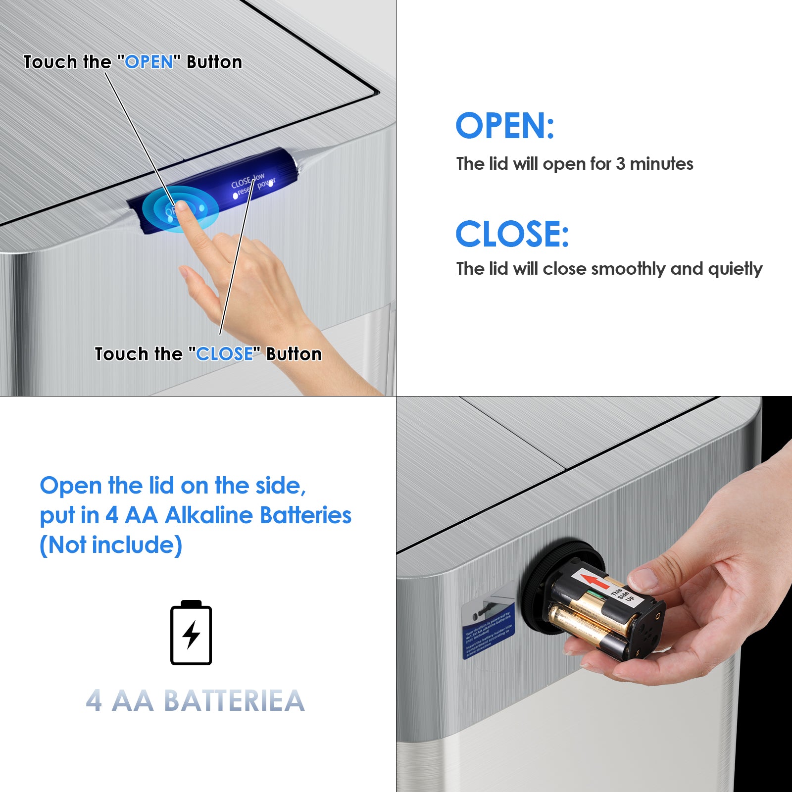 TLSUNNY 13.2/16/18.5/21.1 Gal Automatic Stainless Steel Trash Can, Motion Sensor Kitchen Garbage Can with Soft-Close, Wings-Open Touchless Trash Can for Living, Dining Room