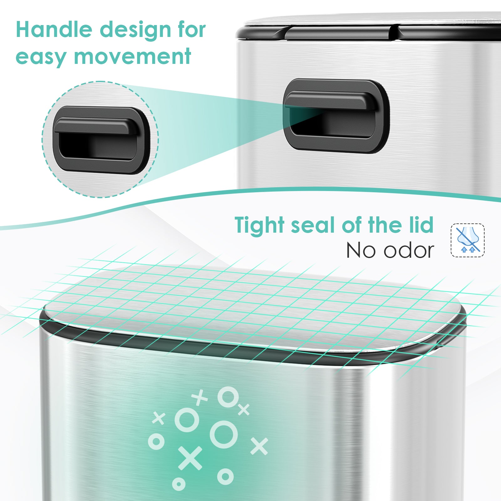 TLSUNNY 30L Step-On Oval Trash Can, 8 Gal Brushed Stainless Steel Garbage Bin with Slow-Close Lid & Handle for Kitchen/Bathroom