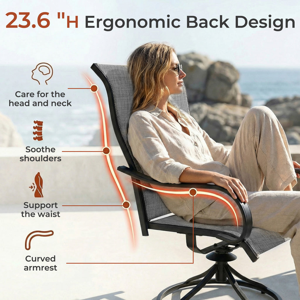 TLSUNNY Patio Furniture Set of 2/4, Outdoor 360° Swivel Dining Chairs W/ High Back, Armrest, All-Weather Textilene Furniture for Garden, 330LBS