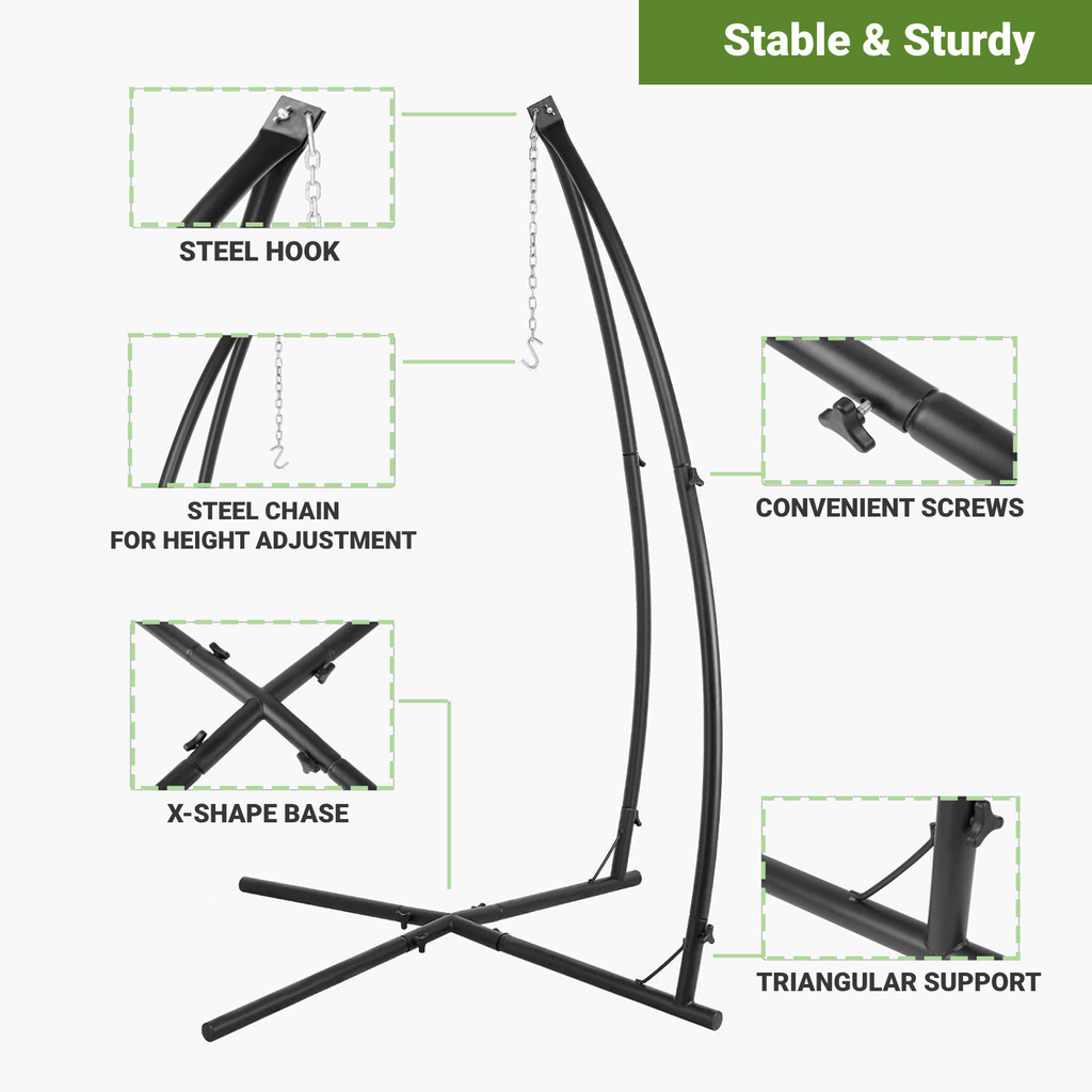 TLSUNNY Hammock Chair Stand, Heavy Duty X-Base Steel Stand, 330 LBS Capacity for Hanging Chair, Tree Tent, Lounger, Patio, Deck, Yard