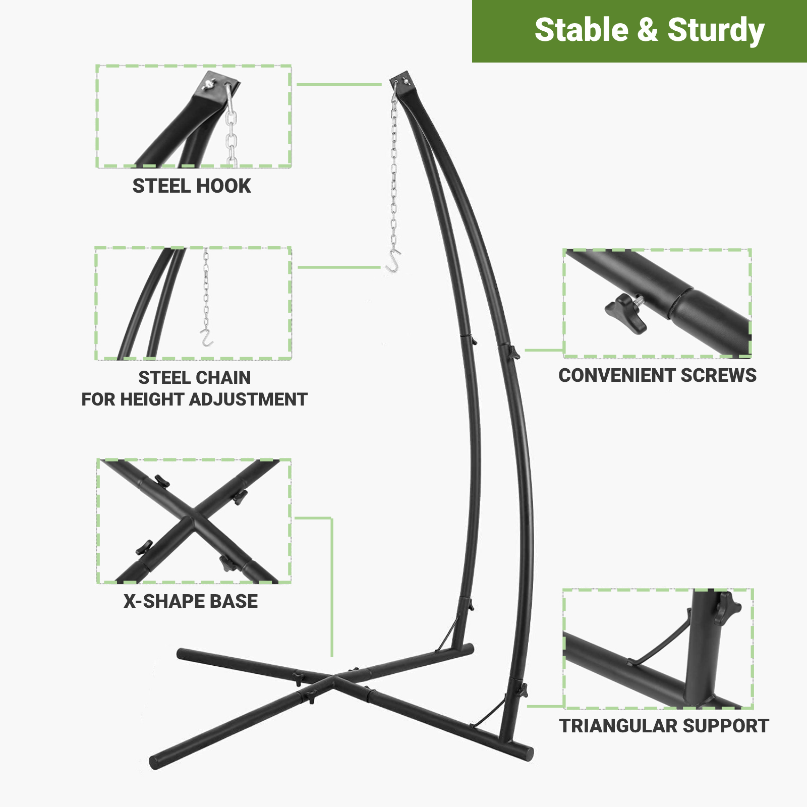 TLSUNNY Hammock Chair Stand, Heavy Duty X-Base Steel Stand, 330 LBS Capacity for Hanging Chair, Tree Tent, Lounger, Patio, Deck, Yard