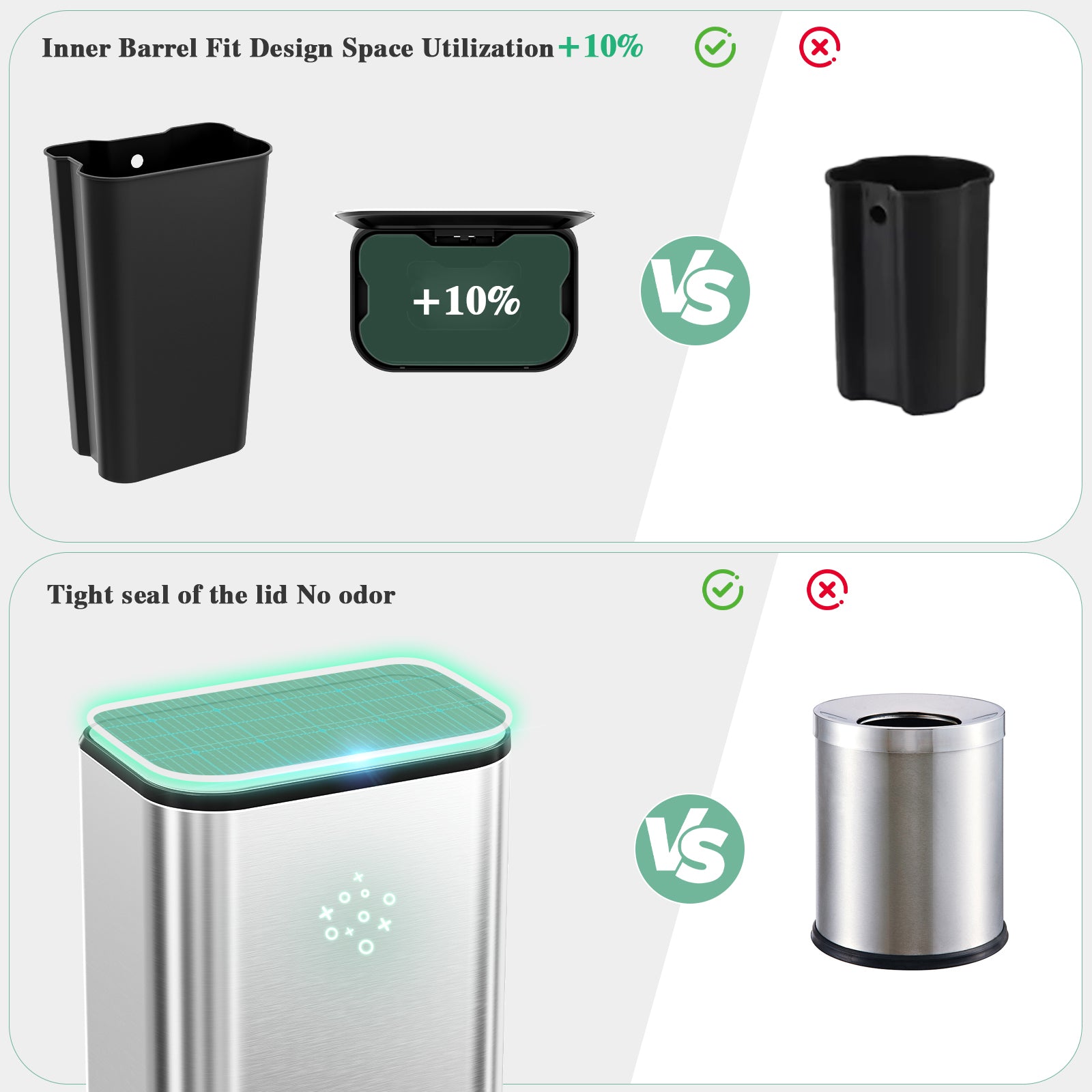 TLSUNNY 30/50L Square Step-On Trash Can, 8/13.2 Gal Fingerprint-Proof Stainless Steel Garbage Bin for Kitchen/Office