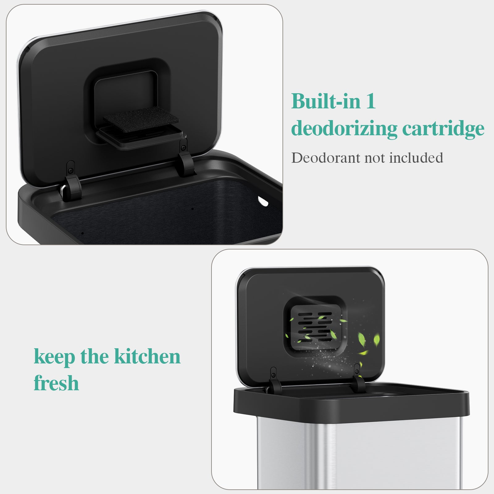 TLSUNNY 13.2 Gal Stainless Steel Trash Can, with 15 Trash Bags & Odor Control, Step-on Pedal Bin with Soft-Close Lid, No Inner Bucket, for Kitchen/Office