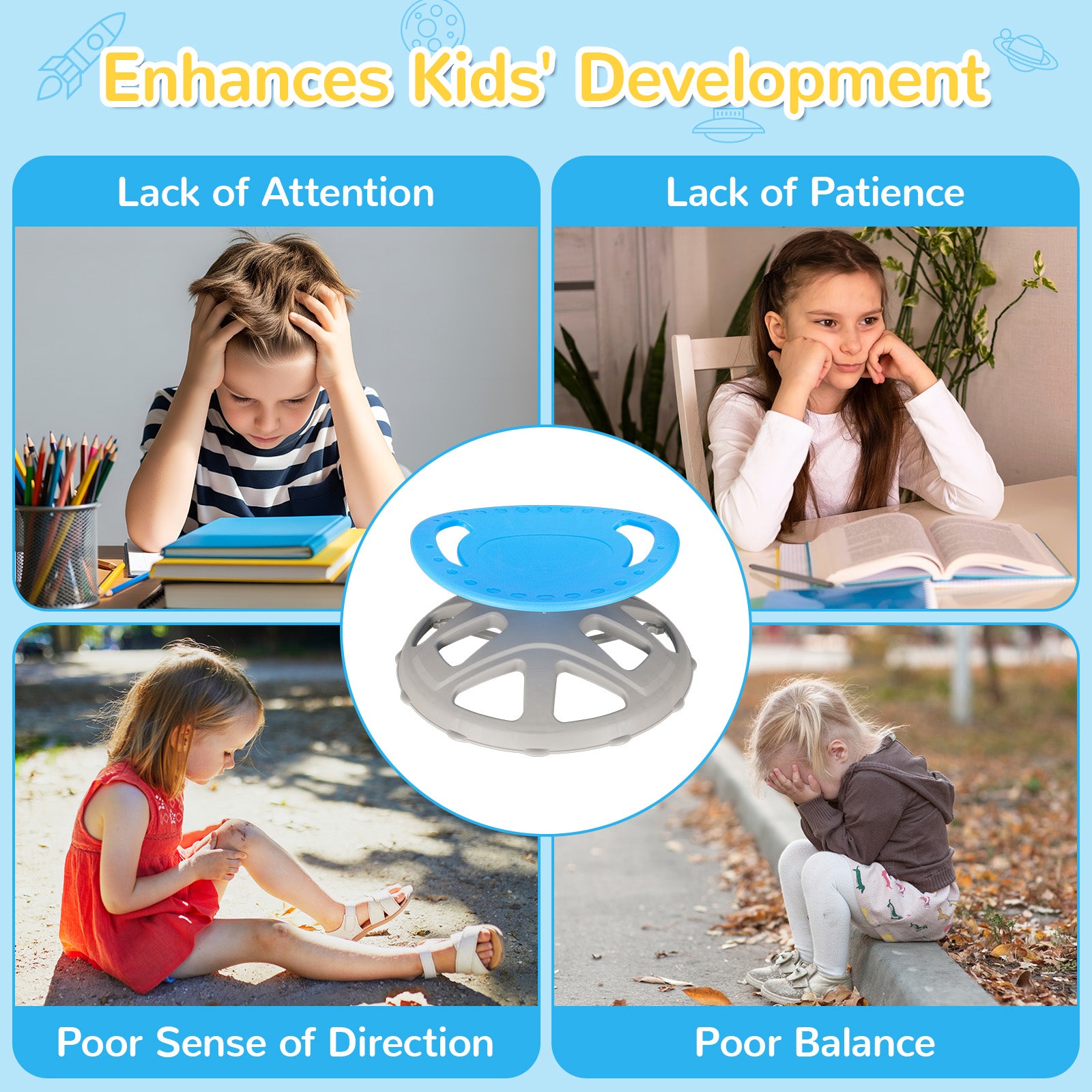 TLSUNNY Spinning Chair for Autistic,360° Swivel Sensory Seat for Teens with ADHD/Autism, Balance Training