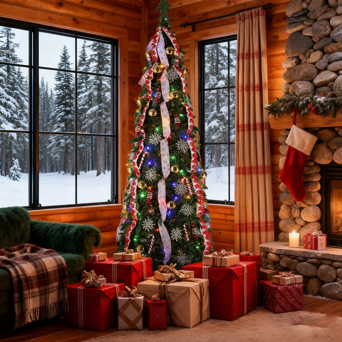 TLSUNNY 6/7 FT Pre-Lit Pop up Christmas Tree, w/150 Warm White & Colored Lights, Artificial Xmas Tree w/Remote Control, 11 Lighting Models, Holiday Home Decor