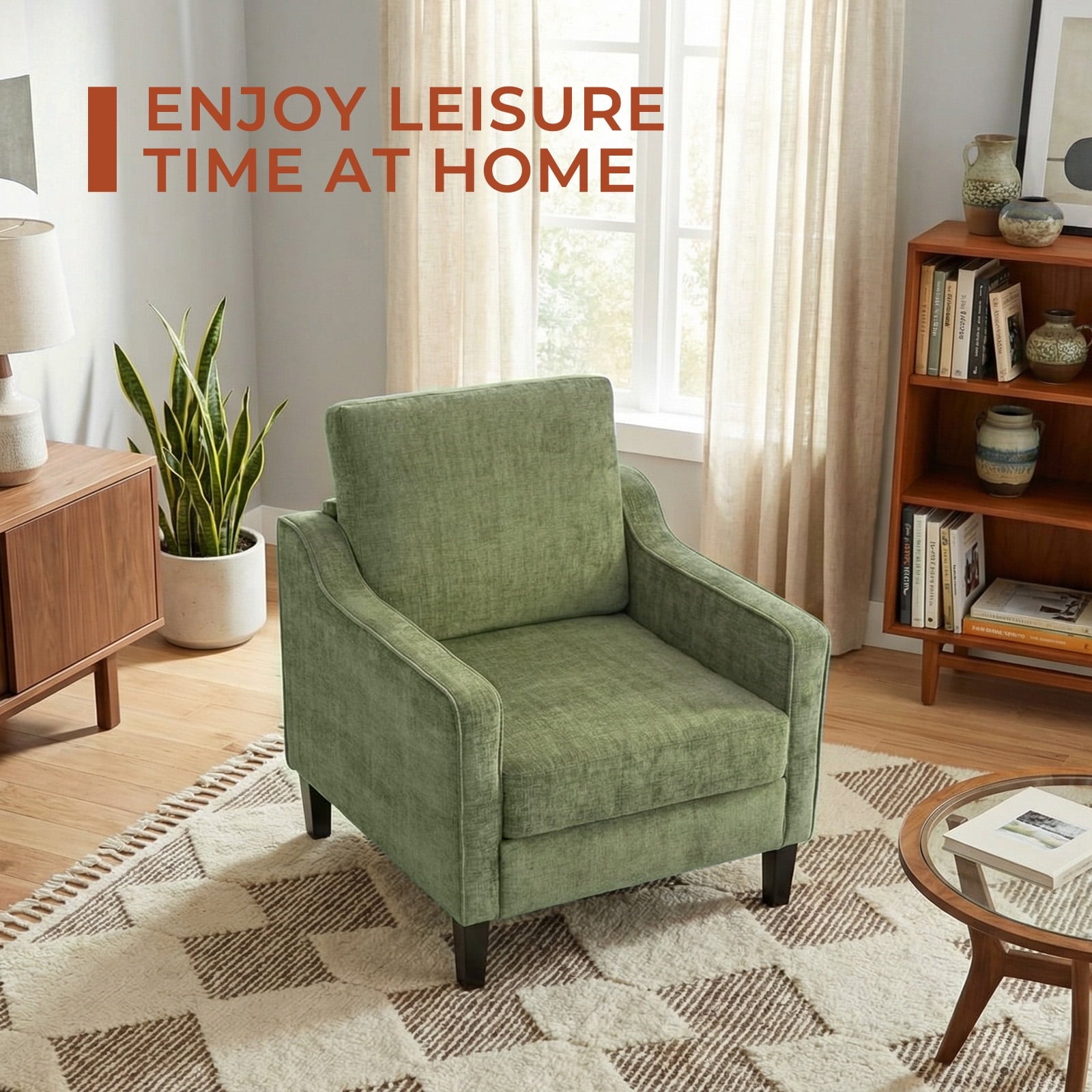 TLSUNNY Accent Chair, Mid Century Modern Reading Chair, Upholstered Armchair with Removable Cover, Comfy Single Sofa Side Chair for Office, Apartment, Small Room