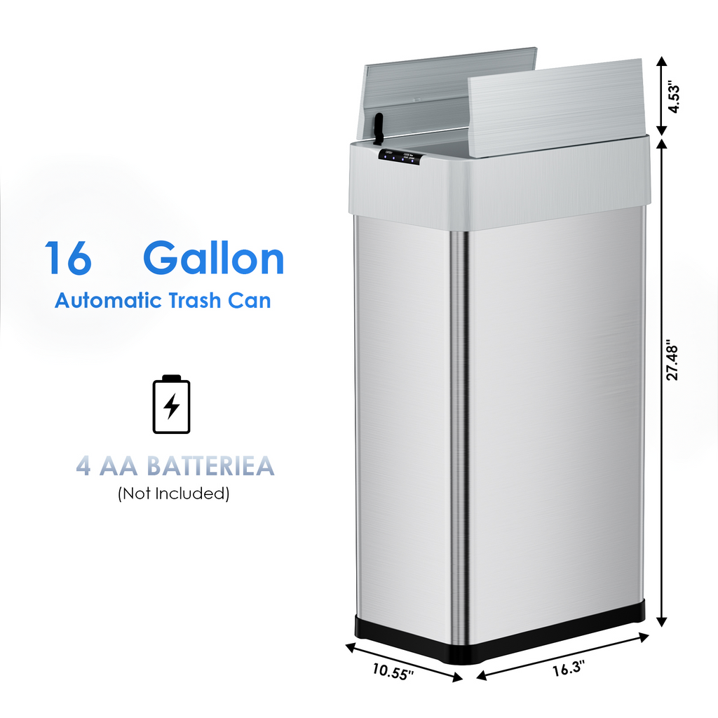 TLSUNNY 13.2/16/18.5/21.1 Gal Automatic Stainless Steel Trash Can, Motion Sensor Kitchen Garbage Can with Soft-Close, Wings-Open Touchless Trash Can for Living, Dining Room