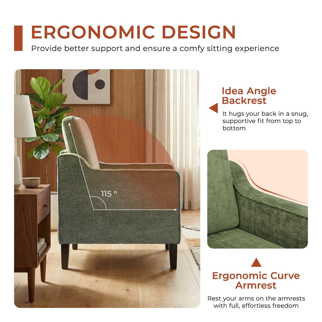 TLSUNNY Accent Chair, Mid Century Modern Reading Chair, Upholstered Armchair with Removable Cover, Comfy Single Sofa Side Chair for Office, Apartment, Small Room