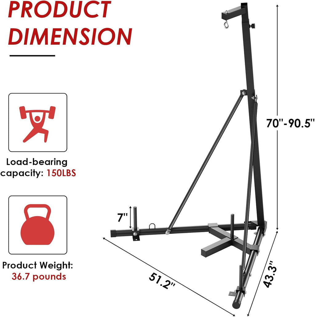 TLSUNNY 150 LBS Height Adjustable Punching Bag Stand, Heavy Duty Free Standing Boxing Bag Stand with Weighted Base, for Home Gym & Fitness Training