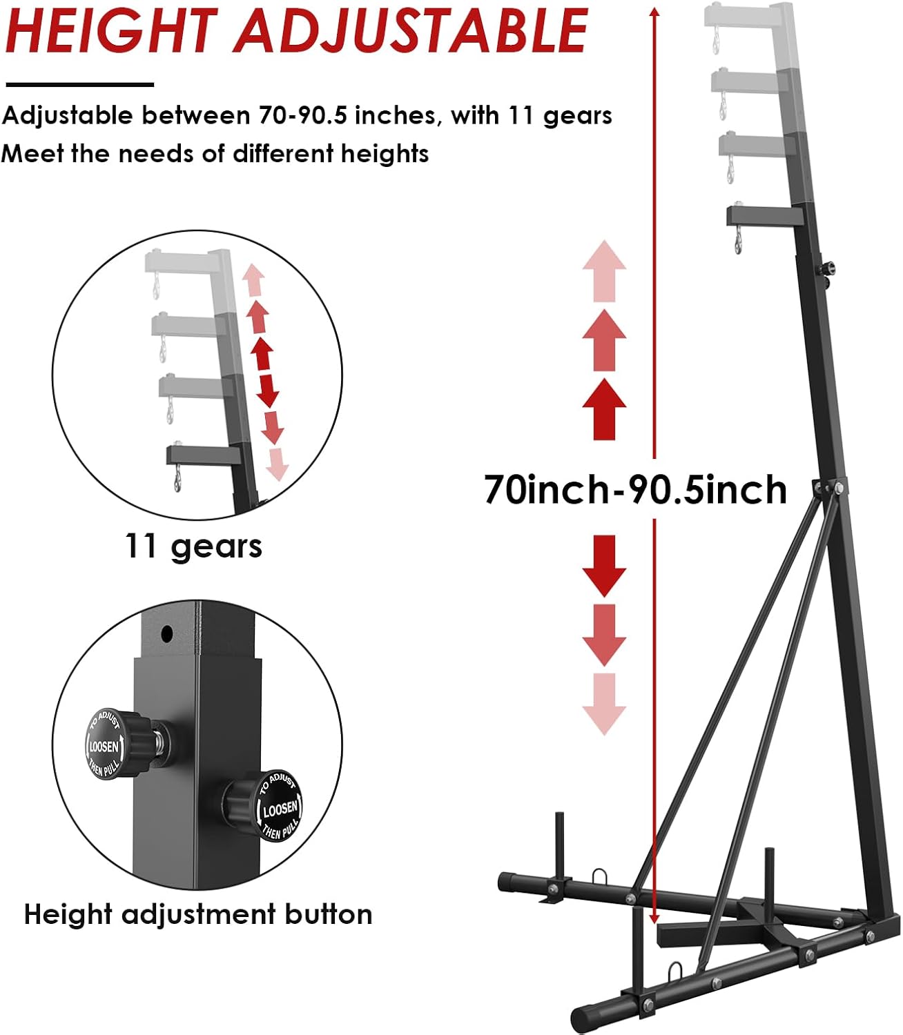 TLSUNNY 150 LBS Height Adjustable Punching Bag Stand, Heavy Duty Free Standing Boxing Bag Stand with Weighted Base, for Home Gym & Fitness Training