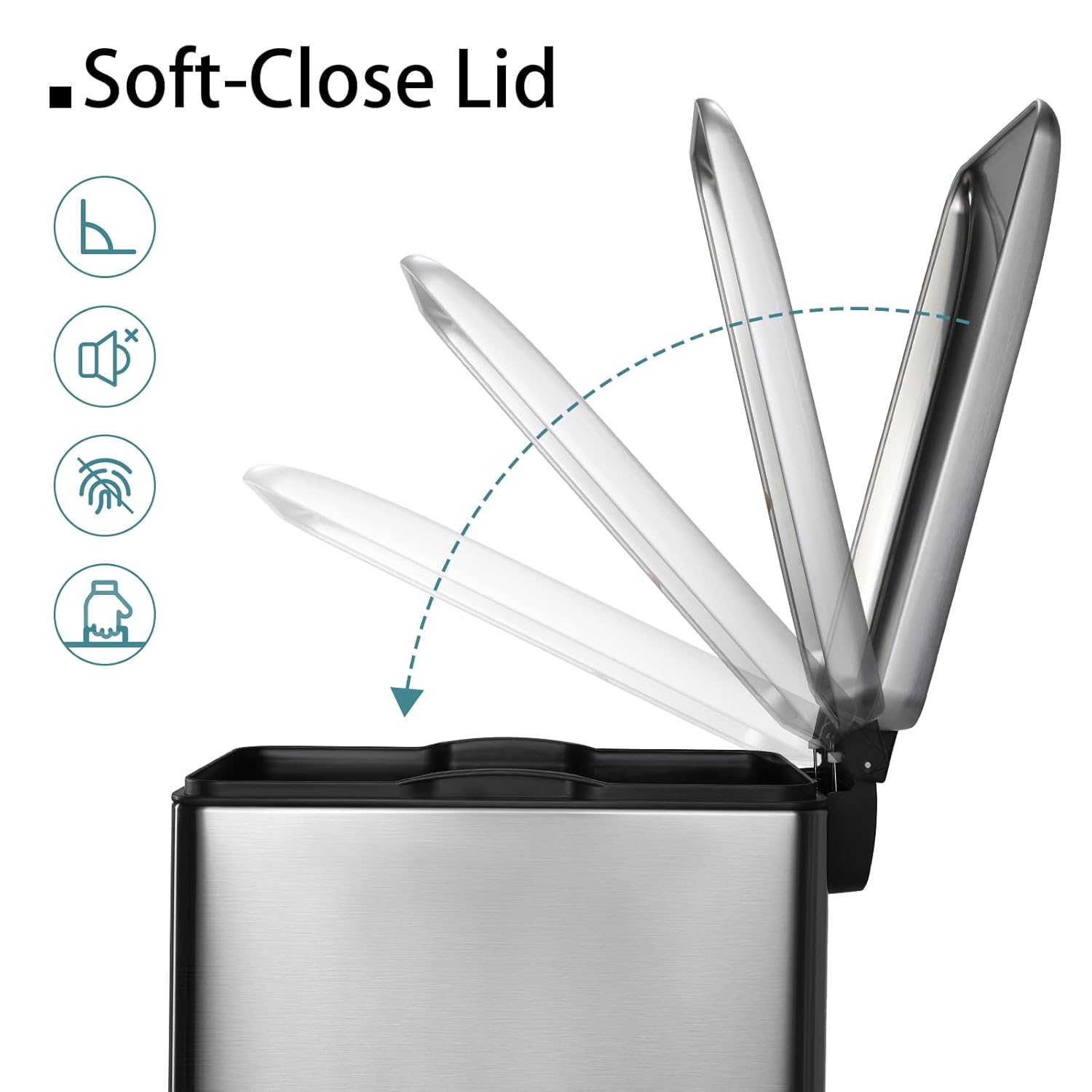 TLSUNNY 13.2 Gallon Stainless Steel Trash Can, with Silent Lid, Inner Bucket, Foot Pedal Trash Can, Suitable for Kitchen, Bathroom, Living Room