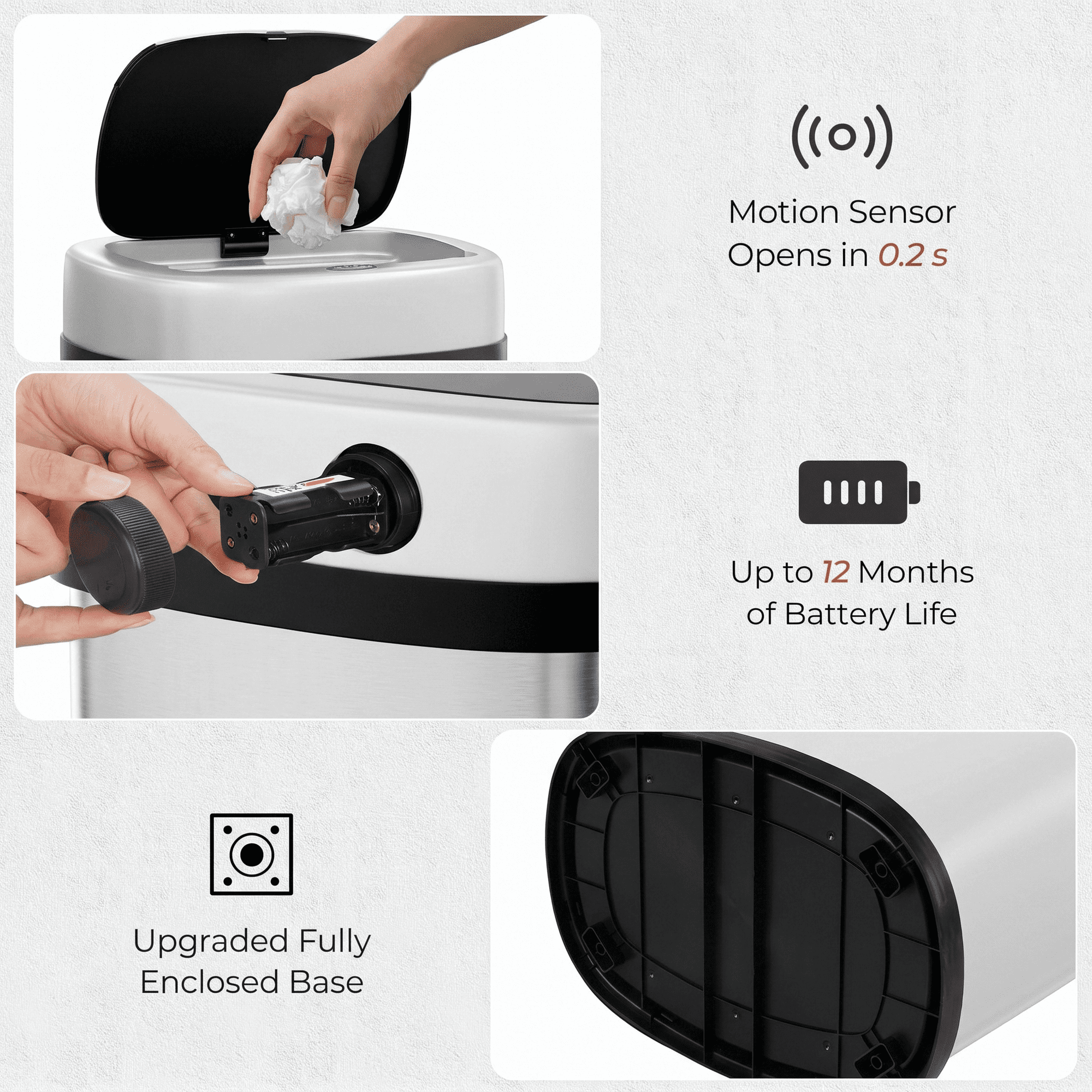 TLSUNNY 13.2/15.6/18.5 Gallon Automatic Touchless Motion Sensor Garbage Bin, Stainless Steel Kitchen Trash Can W/ Soft-Close Lid, Wave or Touch to Open