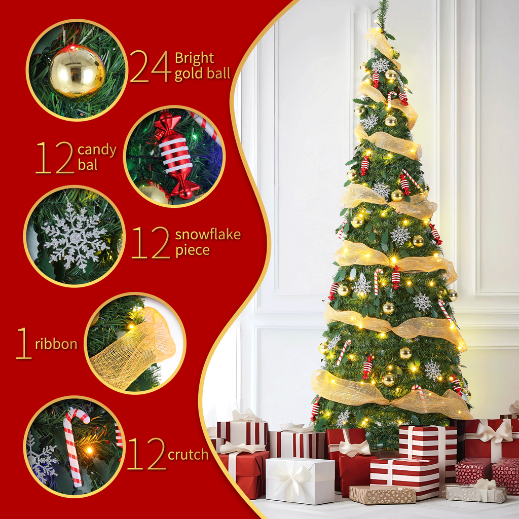 TLSUNNY 6/7FT Pop Up Christmas Tree, Pre-Lit Artificial Fir, 100 Multicolored Lights, Xmas Tree for Home, Office