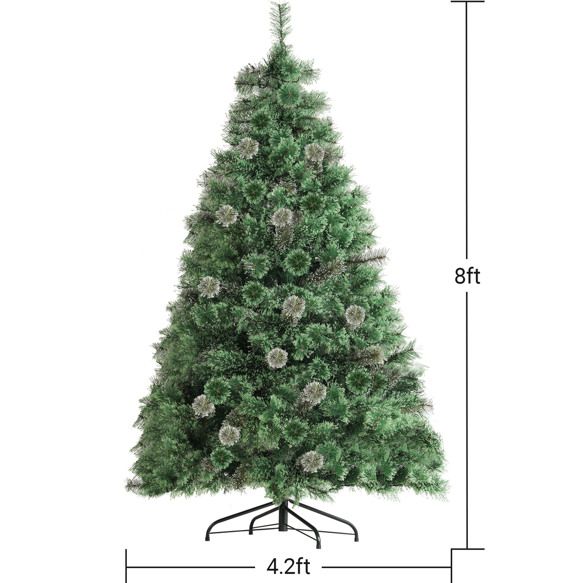 TLSUNNY 6/8/9ft Pre-lit Artificial Christmas Tree with 550 Branche Tips 250 LED Warm Lights, Fluffy Snow Flocked Pine Tree, Metal Stand Hinged Xmas Tree