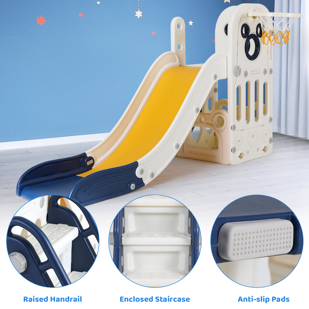 TLSUNNY Toddler Slide Playset, Stair Slides for Kids with Basketball Hoop, Non-Slip Steps & Storage Space, for Backyard, Nursey, Playgroud
