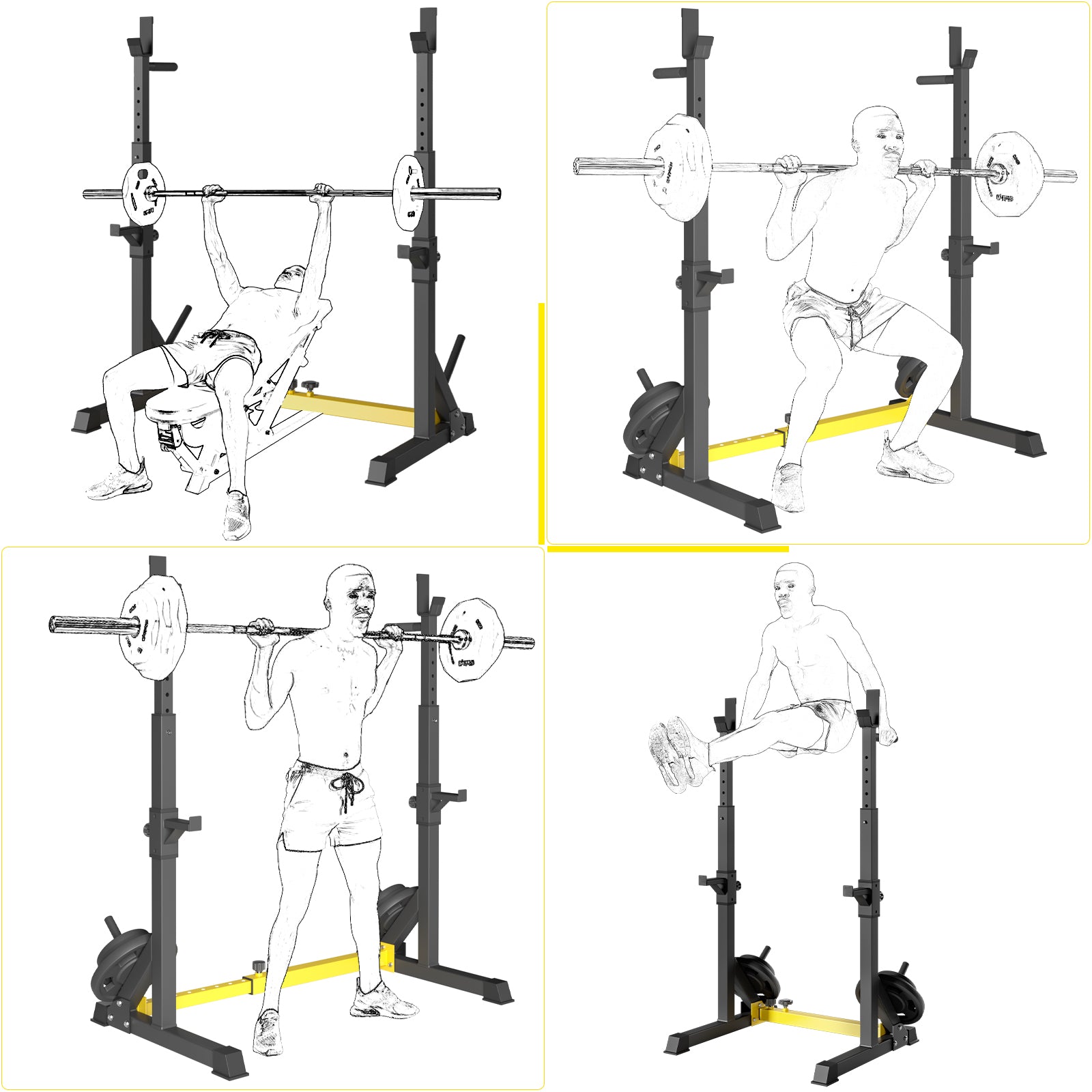 TLSUNNY Squat Rack Stand, Adjustable Barbell Rack for Home Gym Strength Training & Professional Workouts, 570 lbs