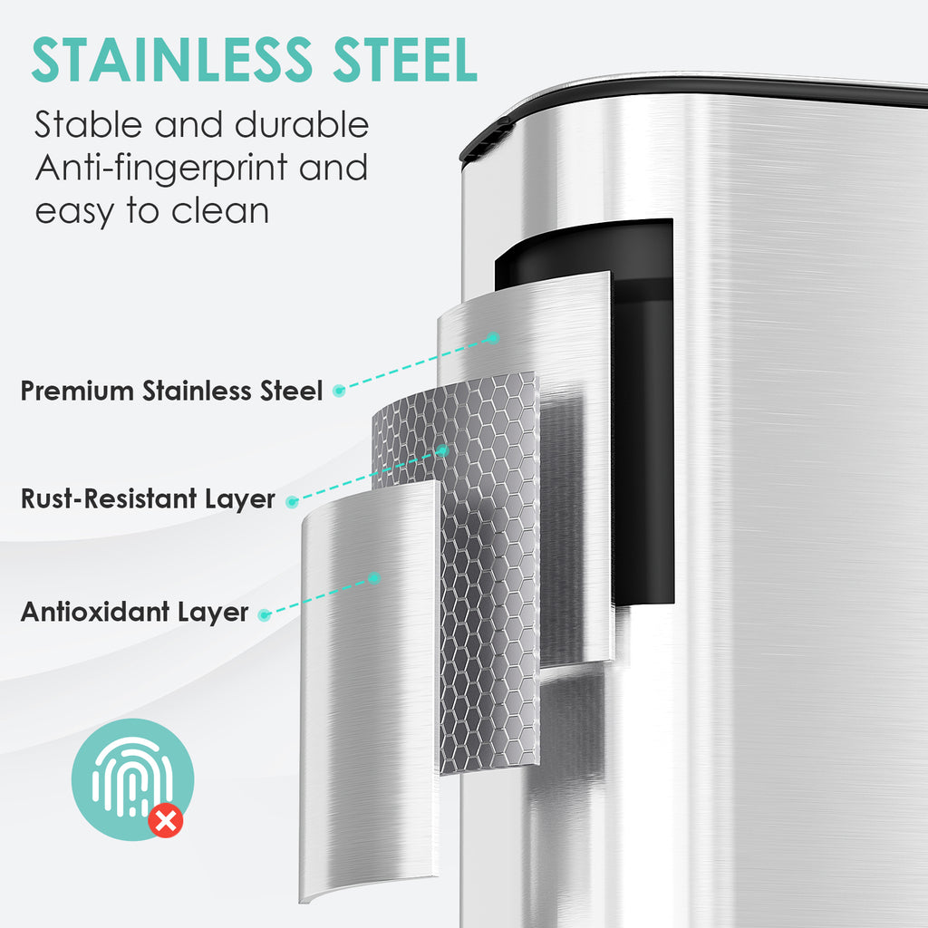 TLSUNNY 30L Step-On Oval Trash Can, 8 Gal Brushed Stainless Steel Garbage Bin with Slow-Close Lid & Handle for Kitchen/Bathroom
