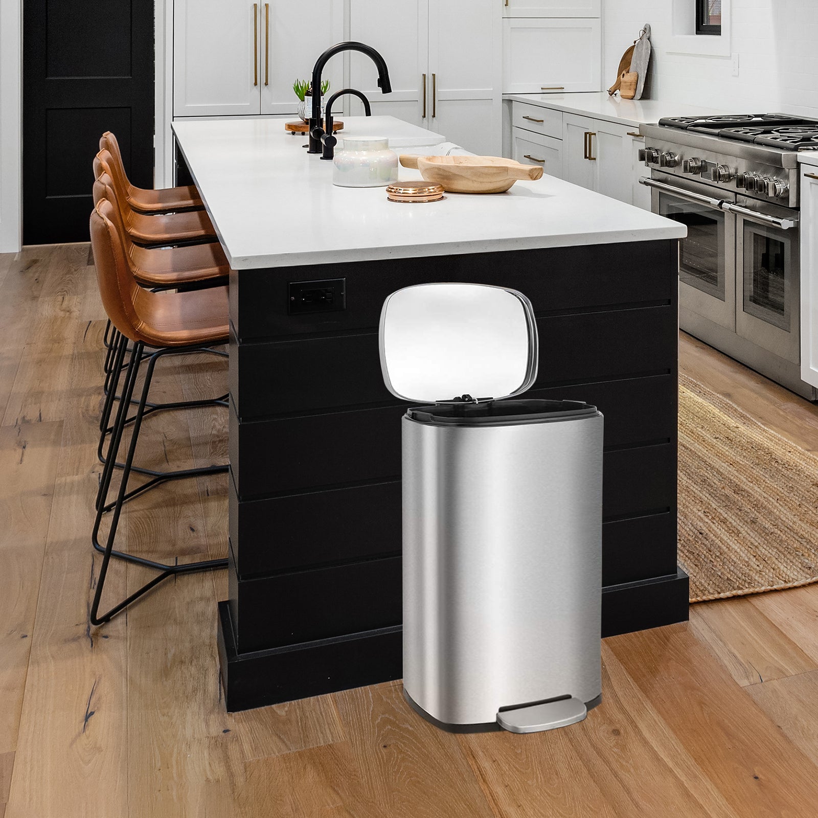 TLSUNNY 8/13.2 Gallon Step Trash Can, Stainless Steel Garbage Bin, Soft-Close Rubbish Bin with Removable Plastic Inner Bucket, Fingerprint-Proof, Lid Dustbin, Suit for Kitchen Home