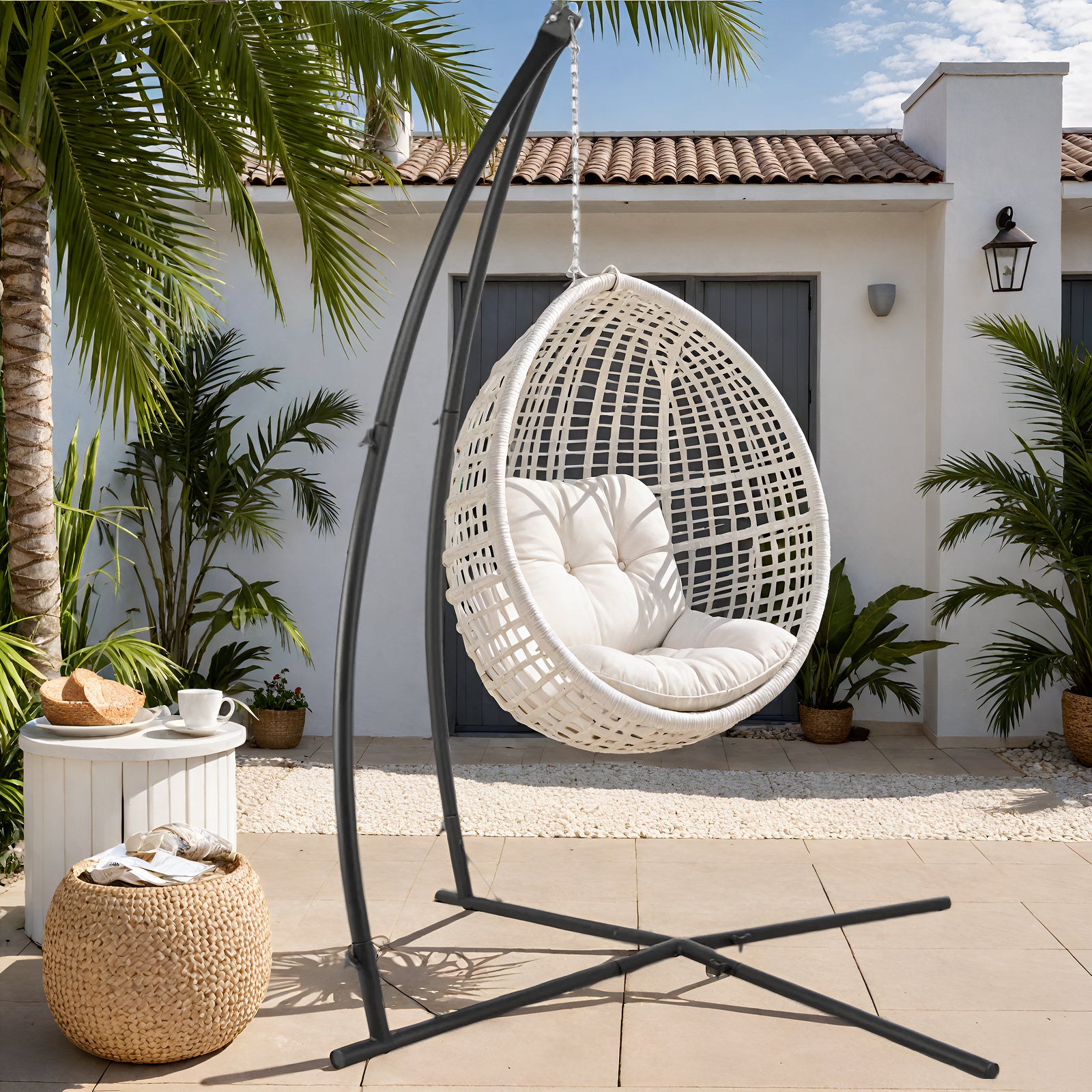TLSUNNY Hammock Chair Stand, Heavy Duty X-Base Steel Stand, 330 LBS Capacity for Hanging Chair, Tree Tent, Lounger, Patio, Deck, Yard
