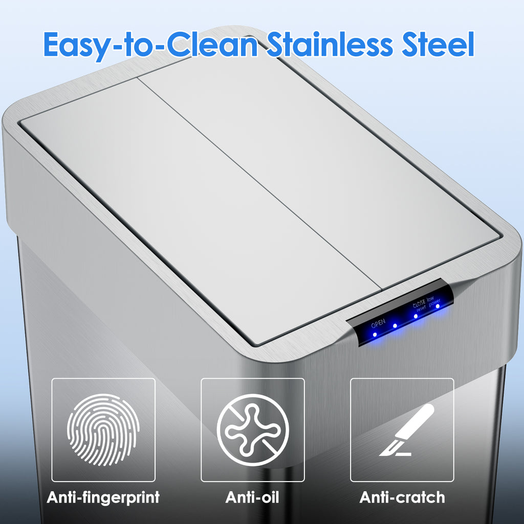 TLSUNNY 13.2/16/18.5/21.1 Gal Automatic Stainless Steel Trash Can, Motion Sensor Kitchen Garbage Can with Soft-Close, Wings-Open Touchless Trash Can for Living, Dining Room