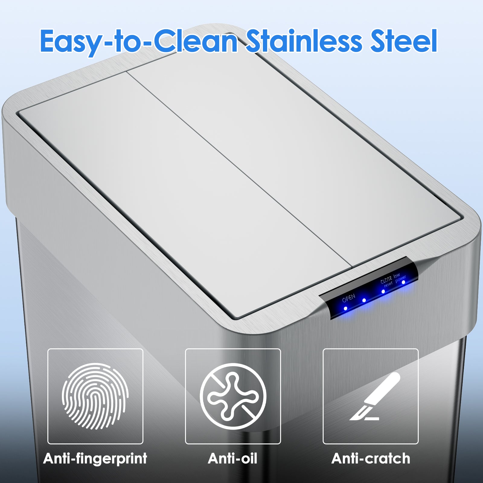 TLSUNNY 13.2/16/18.5/21.1 Gal Automatic Stainless Steel Trash Can, Motion Sensor Kitchen Garbage Can with Soft-Close, Wings-Open Touchless Trash Can for Living, Dining Room