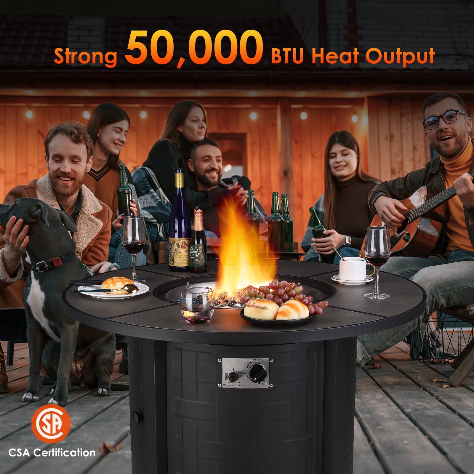 TLSUNNY 42‘’ Round Propane Fire Pit Table, 50,000 BTU Steel Firepit with Metal Lid, Waterproof Cover, Auto-Ignition, for Patio/Backyard