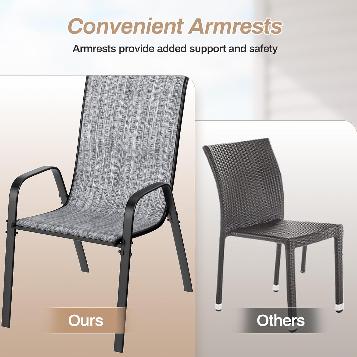 TLSUNNY Outdoor Patio Chairs Set of 4/6/8, Stackable & Heavy Duty for All-Weather Outdoor Dining Chairs, Backyard, Deck, Poolside, Restaurant Use