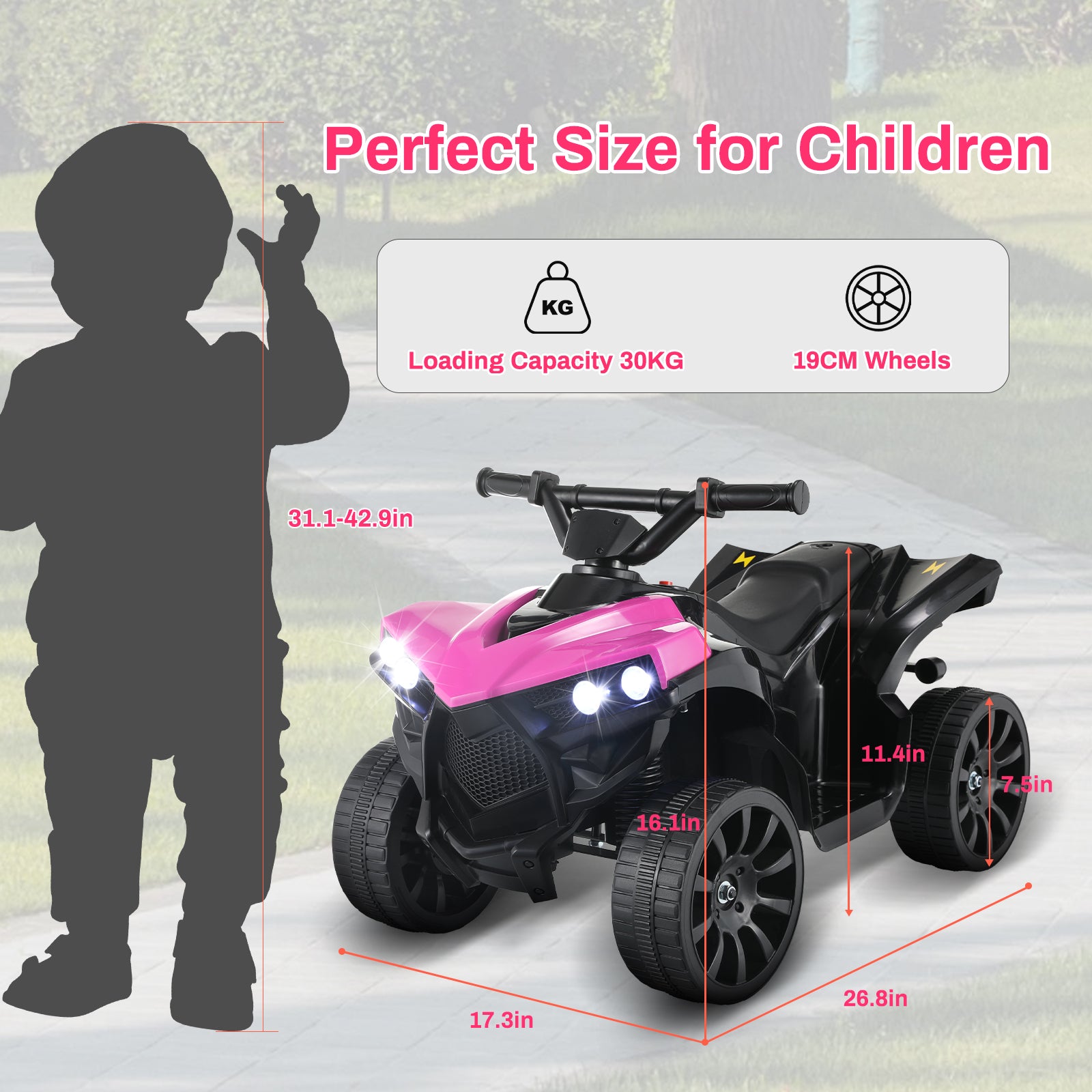 TLSUNNY Electric Ride-On ATV for Toddlers, 6V 4-Wheeler with Pedal Accelerator & Music, for Indoor/Outdoor