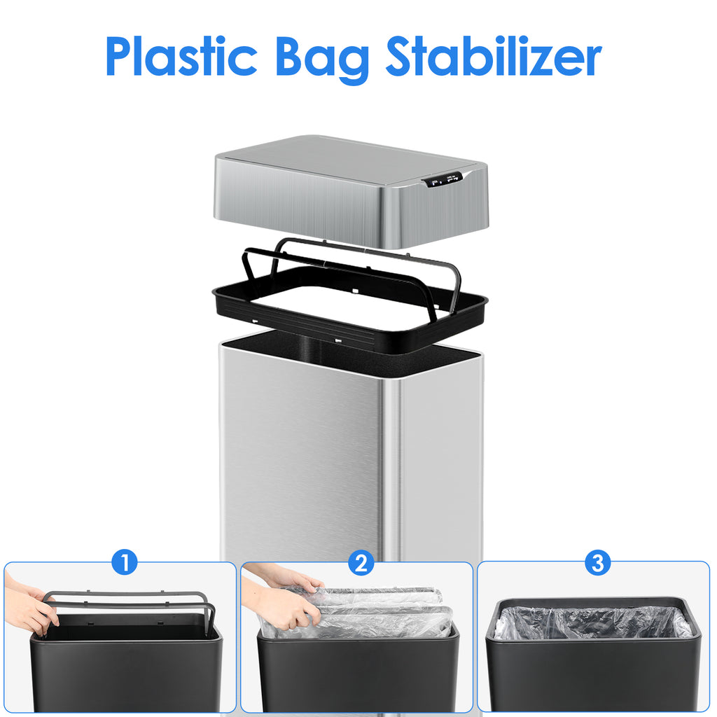 TLSUNNY 13.2/16/18.5/21.1 Gal Automatic Stainless Steel Trash Can, Motion Sensor Kitchen Garbage Can with Soft-Close, Wings-Open Touchless Trash Can for Living, Dining Room