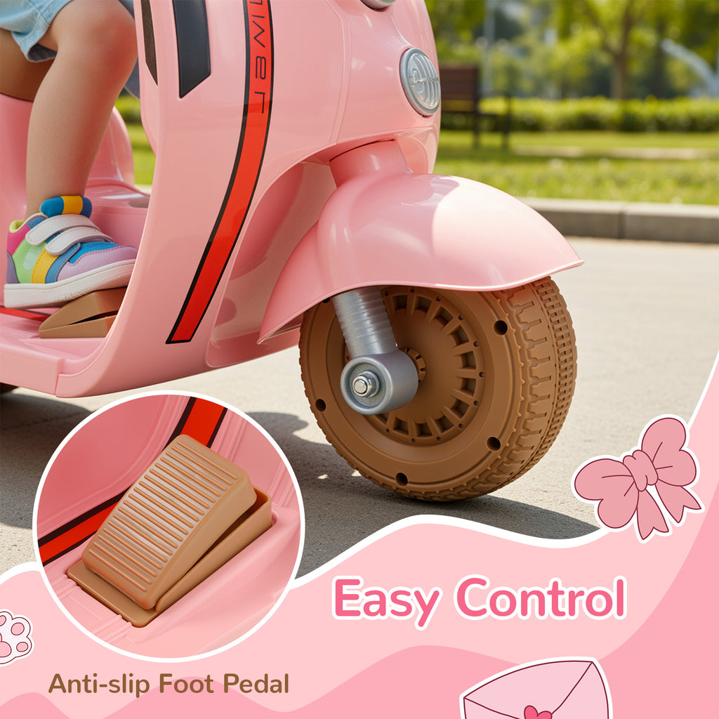 TLSUNNY Kids 6V Ride-On Motorcycle, with LED Headlight & Music, Battery Powered Toddler Motorcycle, for Toddlers Ages 3+