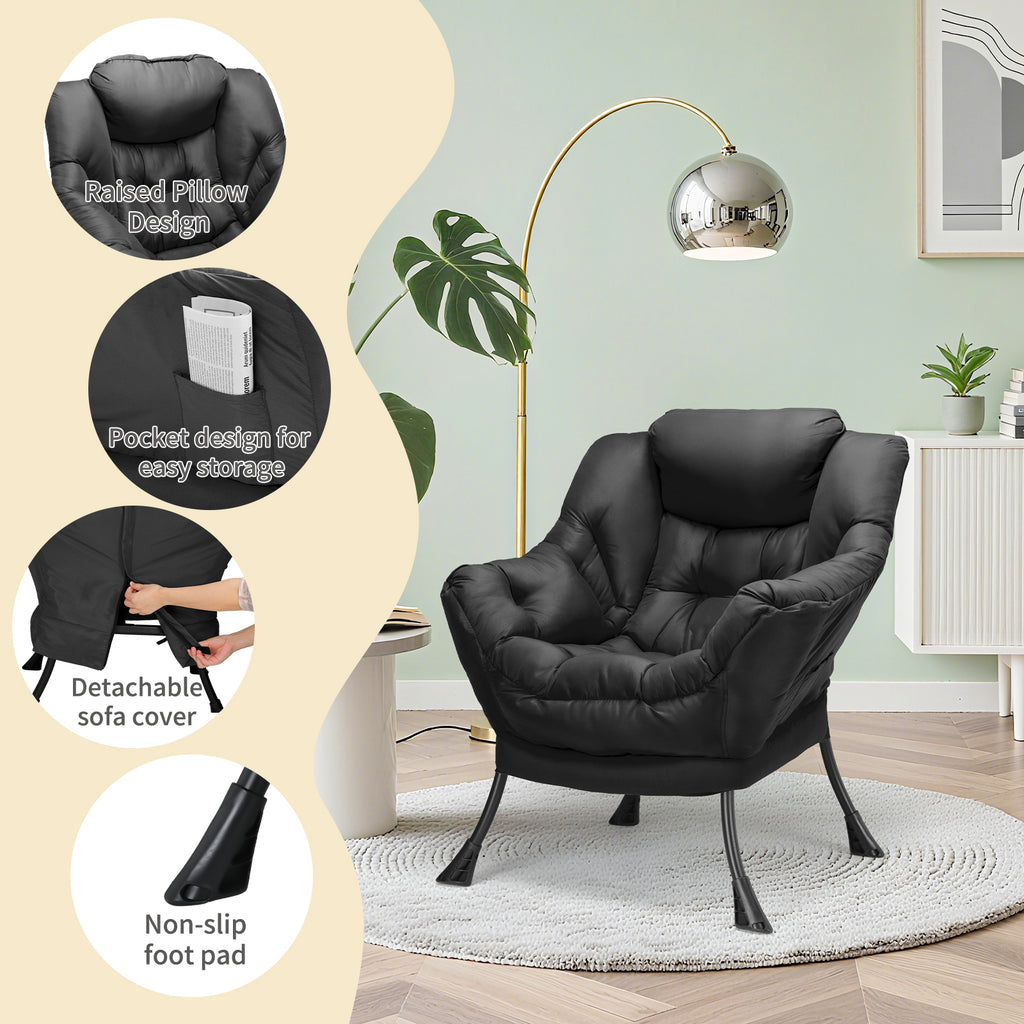 TLSUNNY Lazy Chair/ with Foldable Ottoman, Modern Lounge Reading Chair with Side Pocket, Upholstered Armchair for Living Room, Bedroom and Dorm