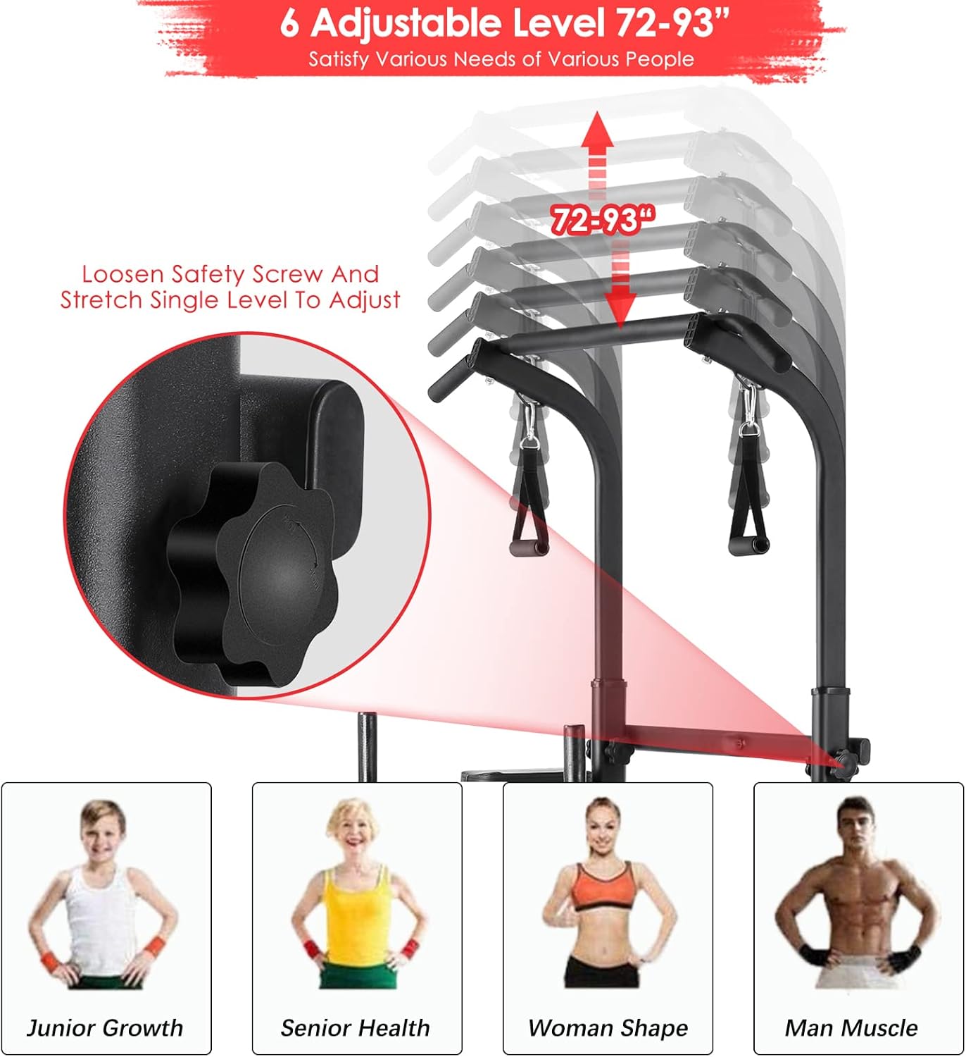 TLSUNNY Power Tower with Bench, Pull Up Bar Stand, w/ Dual Resistance Bands, Adjustable Pull Up Dip Station for Home Gym Workouts, 400lbs