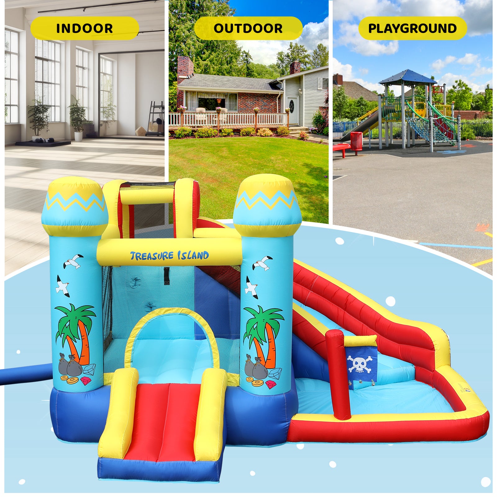 TLSUNNY Inflatable Bounce House for Kids, with Slide & Splash Pool, Summer Backyard Activity