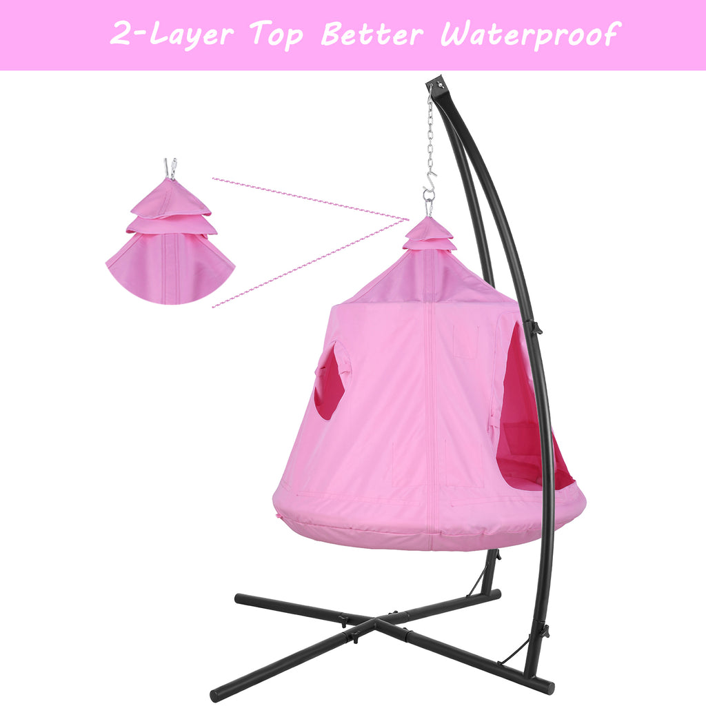 TLSUNNY Hanging Tree Tent Combo with Steel Stand & Adjustable Hammock Chair, for Balcony, Porch
