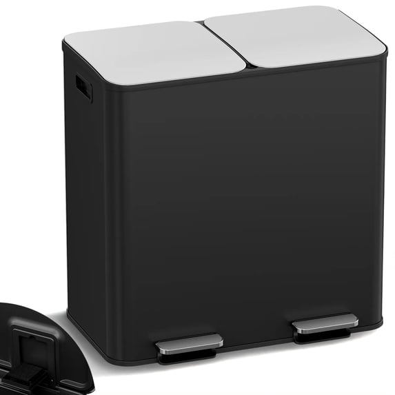 TLSUNNY 2 x 10.6 Gal Stainless Steel Double Trash Can with Odor-Control Box, Large Step-on Dual Garbage and Recycle Bin Combo, PP Inner Buckets, for Home