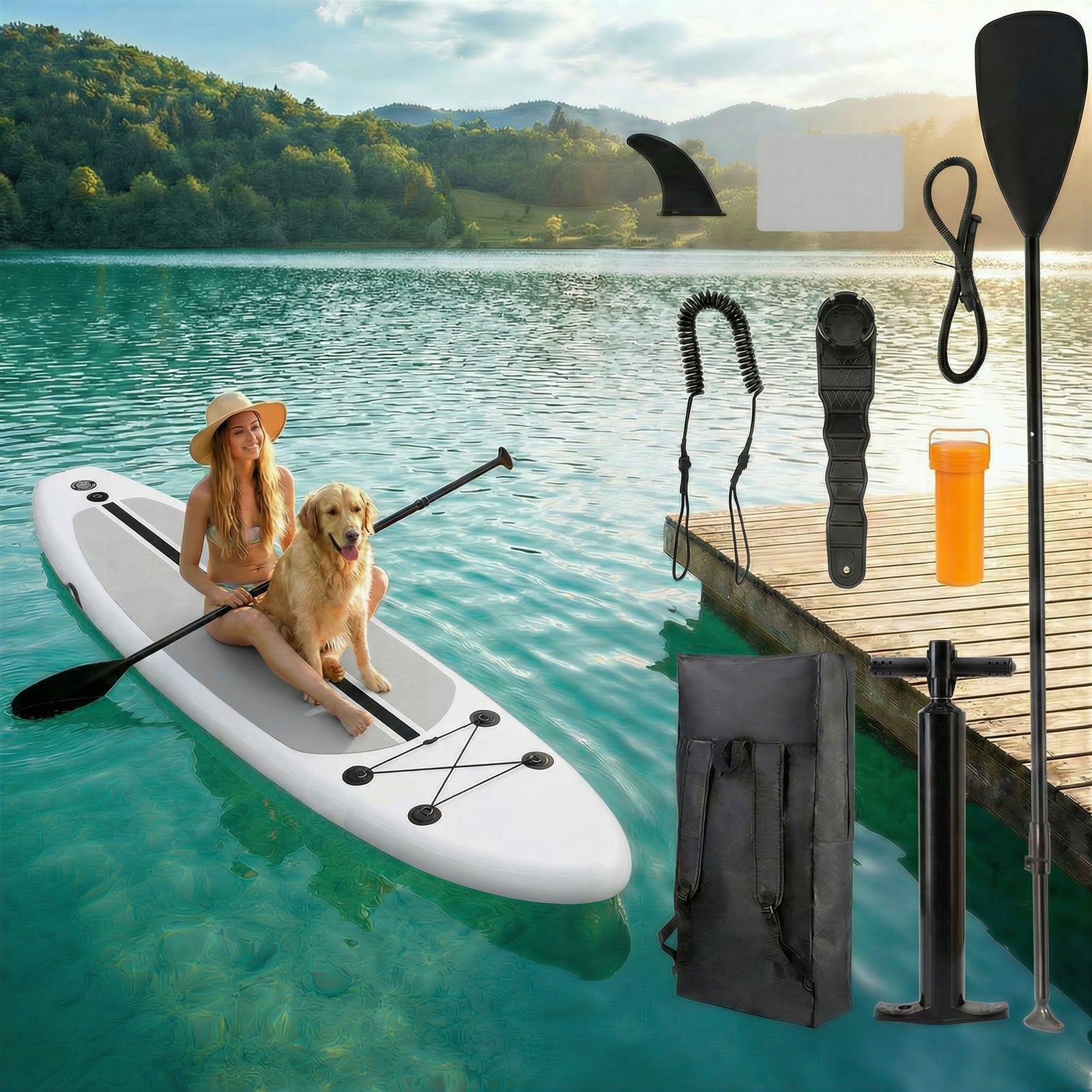 TLSUNNY Inflatable Stand Up Paddle Board, 10/11/12Ft Surfboard 6'' Thick SUP Paddle Board, with Carrying Bag, Hand Pump, Air Pump