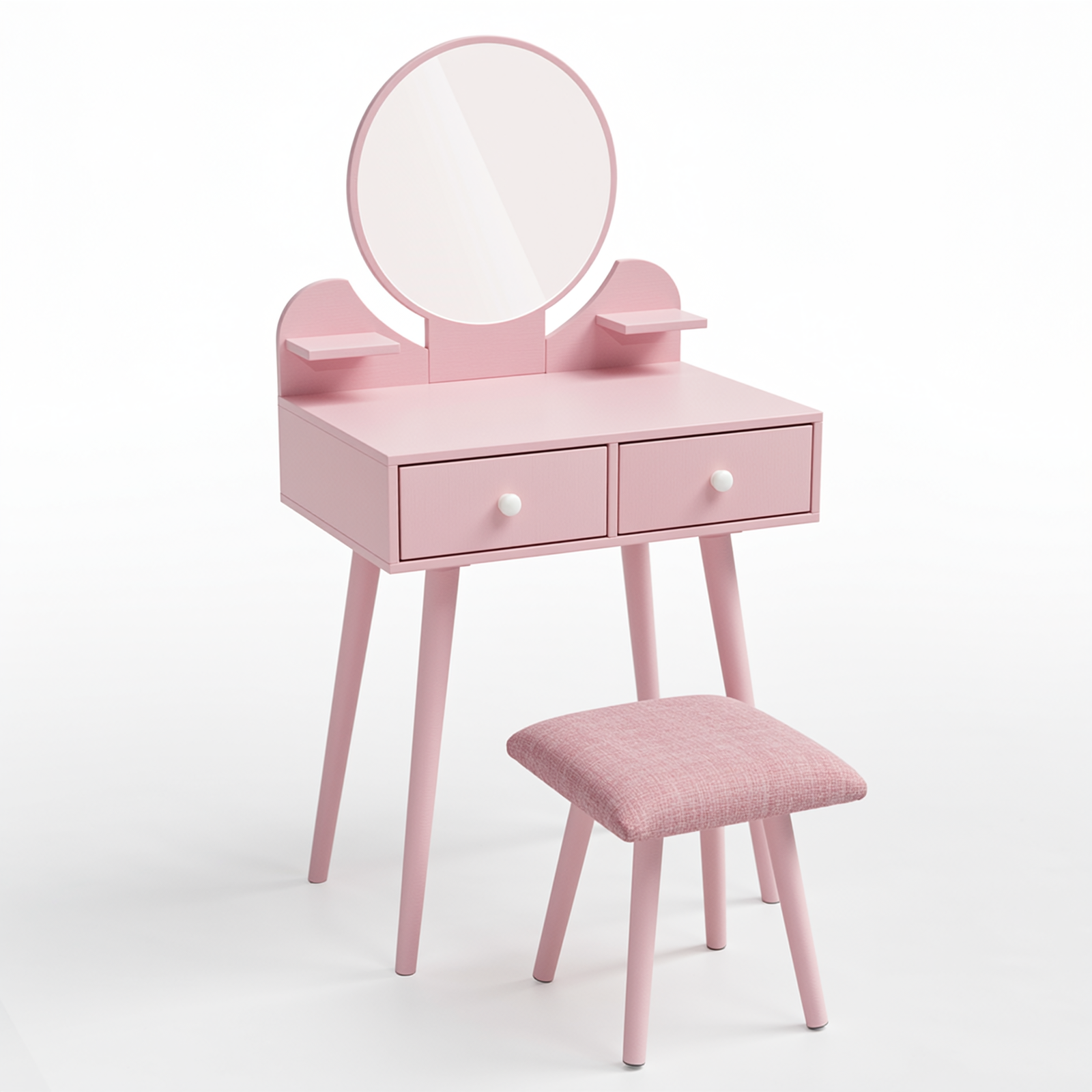 TLSUNNY Kids Princess Vanity Set, Toddlers Wooden Makeup Table & Stool with Drawer, Mirror, Detachable Top, for Little Girls