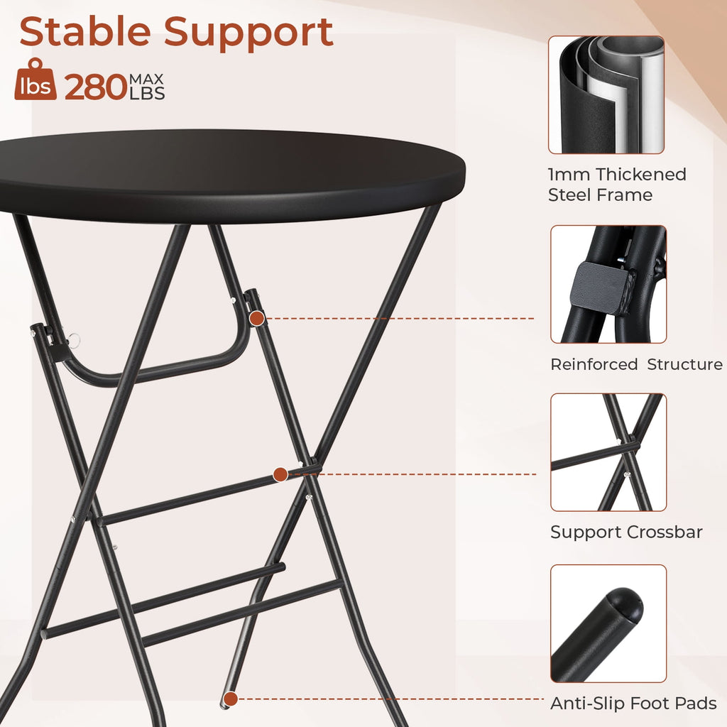 TLSUNNY 31.5" Folding Round Cocktail Table, High Top, Indoor/Outdoor Bar Height Table for Party, Commercial Events, 280LBS