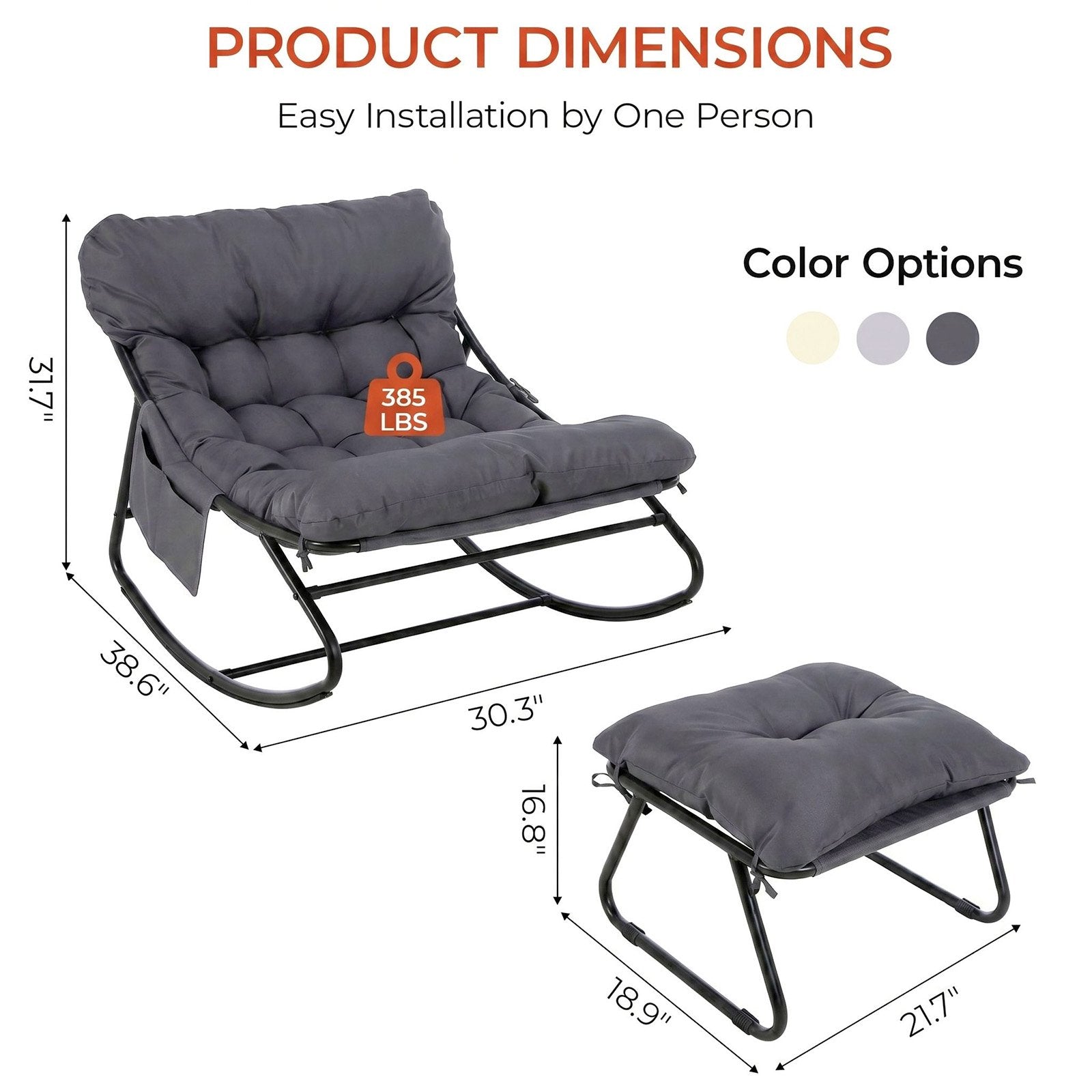 TLSUNNY Outdoor Papasan Rocking Chair, Wicker Rattan Egg Papasan Rocking Chair, Oversized Lounge Rocker Chairs for Patio, Balcony, Porch and Indoor