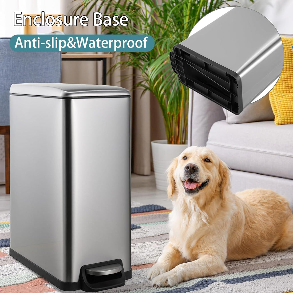 TLSUNNY 13.2 Gallon Stainless Steel Trash Can, with Silent Lid, Inner Bucket, Foot Pedal Trash Can, Suitable for Kitchen, Bathroom, Living Room