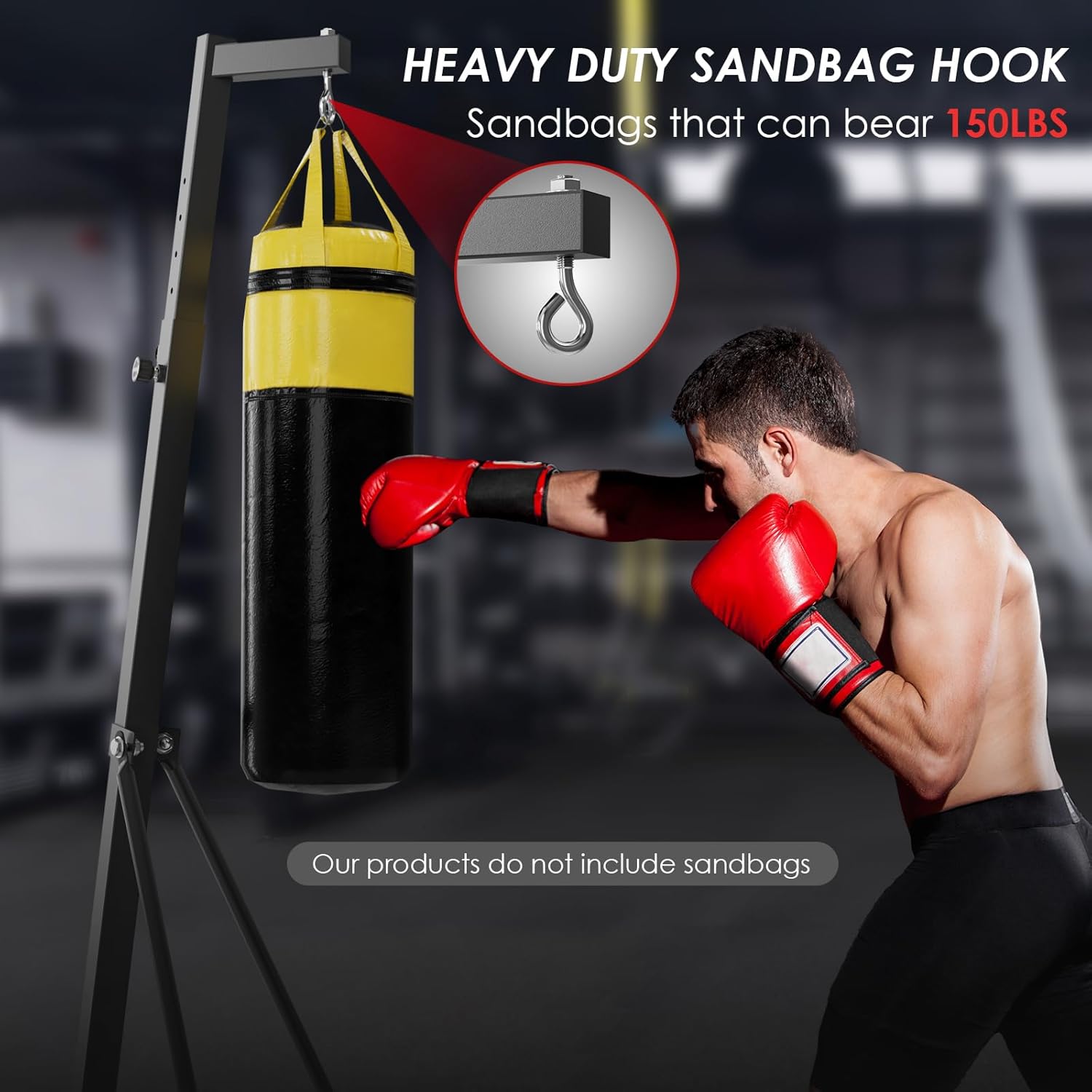 TLSUNNY 150 LBS Height Adjustable Punching Bag Stand, Heavy Duty Free Standing Boxing Bag Stand with Weighted Base, for Home Gym & Fitness Training