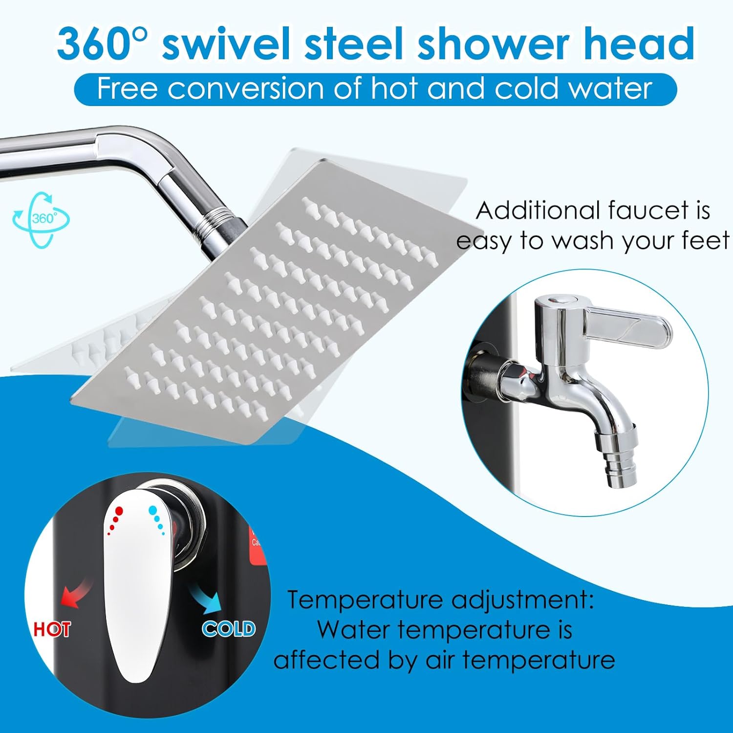 TLSUNNY 10.6/16 Gal Solar Heated Shower, Water Temperature Adjustable, W/ 360° Rotating Shower Head, Faucet, Protective Cover, 7.5FT Freestanding Outdoor Shower for Pool, Garden, Beach, SPA, Backyard