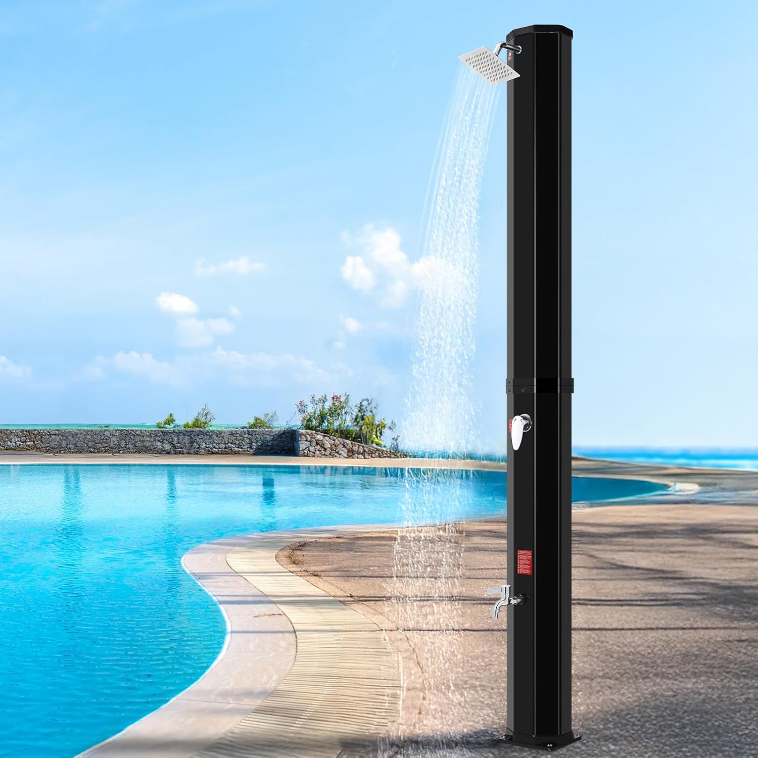TLSUNNY 10.6/16 Gal Solar Heated Shower, Water Temperature Adjustable, W/ 360° Rotating Shower Head, Faucet, Protective Cover, 7.5FT Freestanding Outdoor Shower for Pool, Garden, Beach, SPA, Backyard