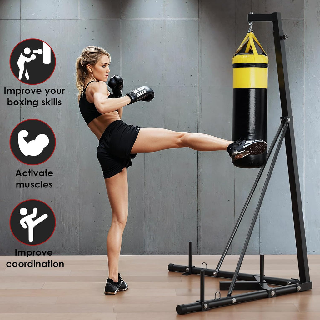TLSUNNY 150 LBS Height Adjustable Punching Bag Stand, Heavy Duty Free Standing Boxing Bag Stand with Weighted Base, for Home Gym & Fitness Training