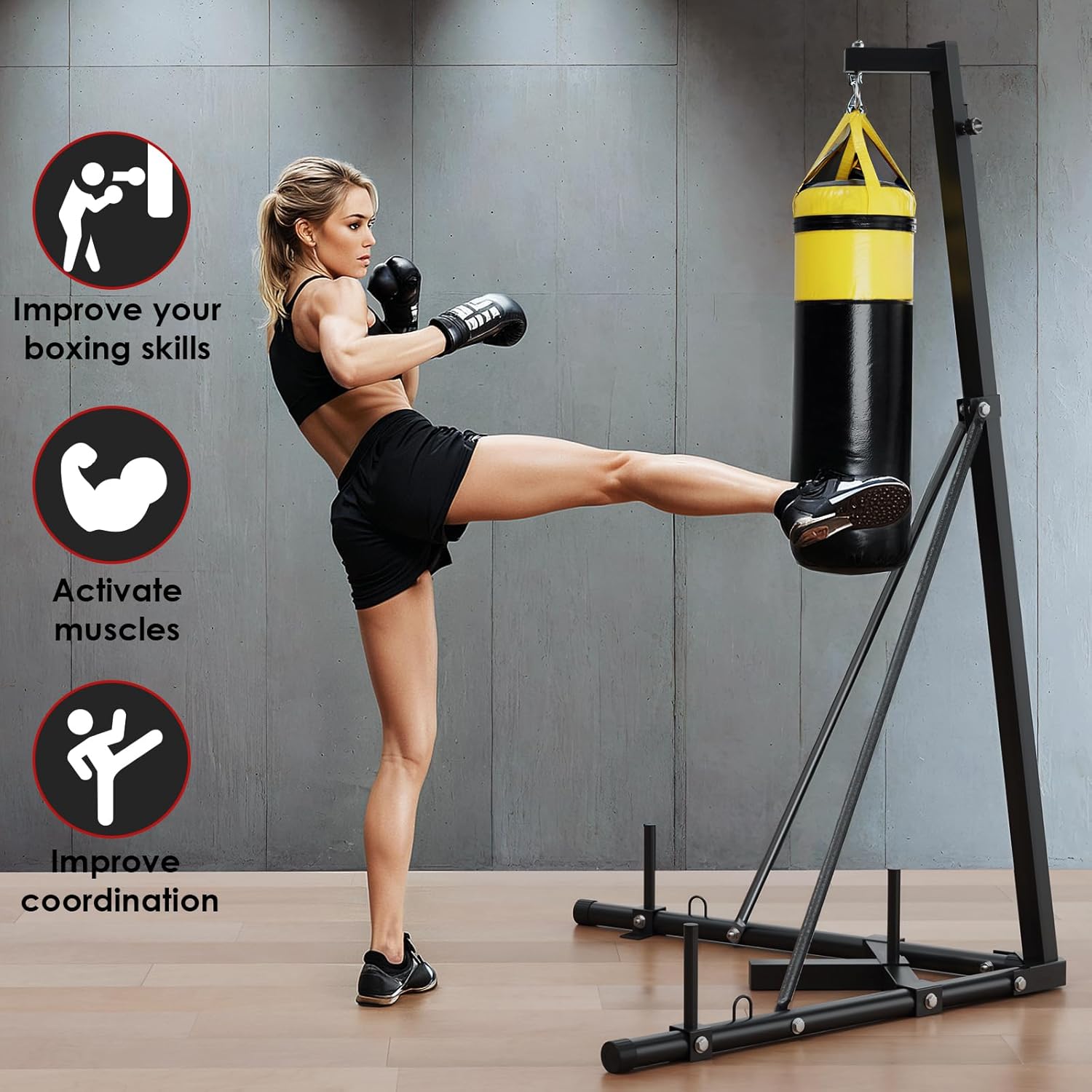 TLSUNNY 150 LBS Height Adjustable Punching Bag Stand, Heavy Duty Free Standing Boxing Bag Stand with Weighted Base, for Home Gym & Fitness Training